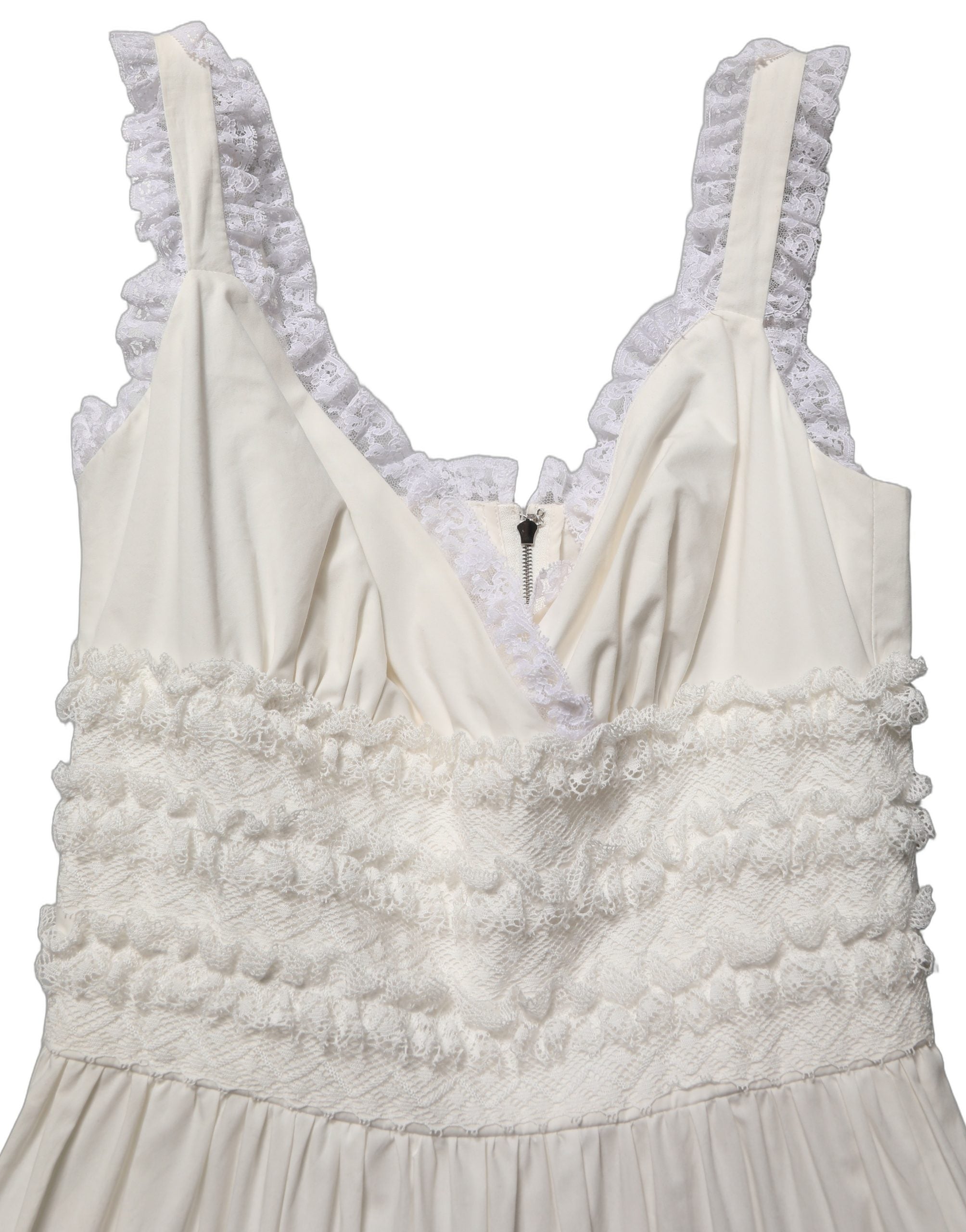 Dolce & Gabbana White Cotton Poplin Ruffled Midi Dress