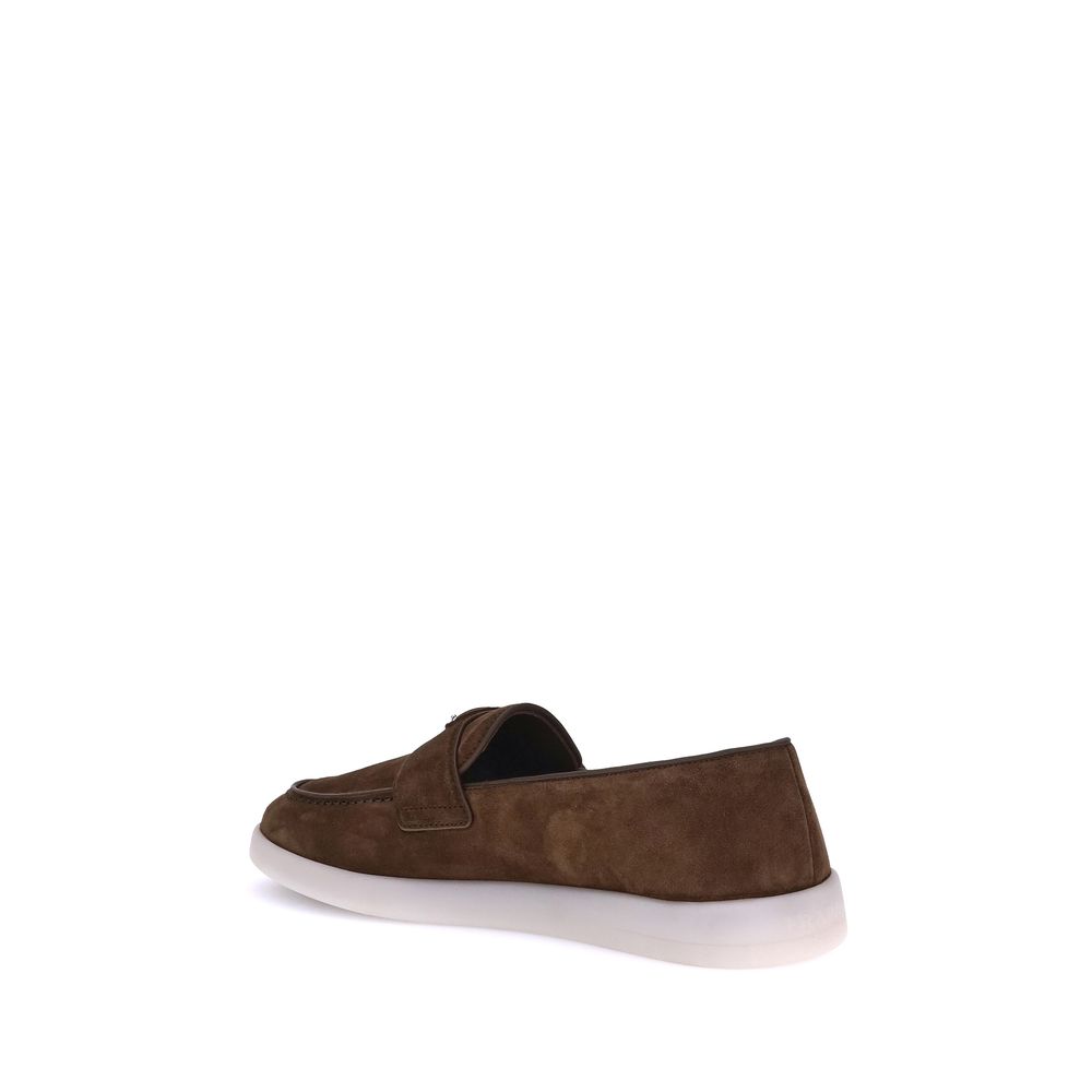Prada Brown Calf Leather Bos Taurus Slip-On Loafers