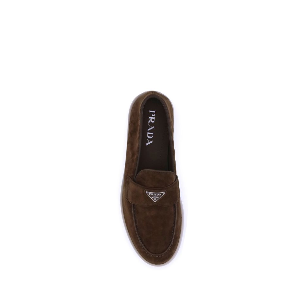 Prada Brown Calf Leather Bos Taurus Slip-On Loafers