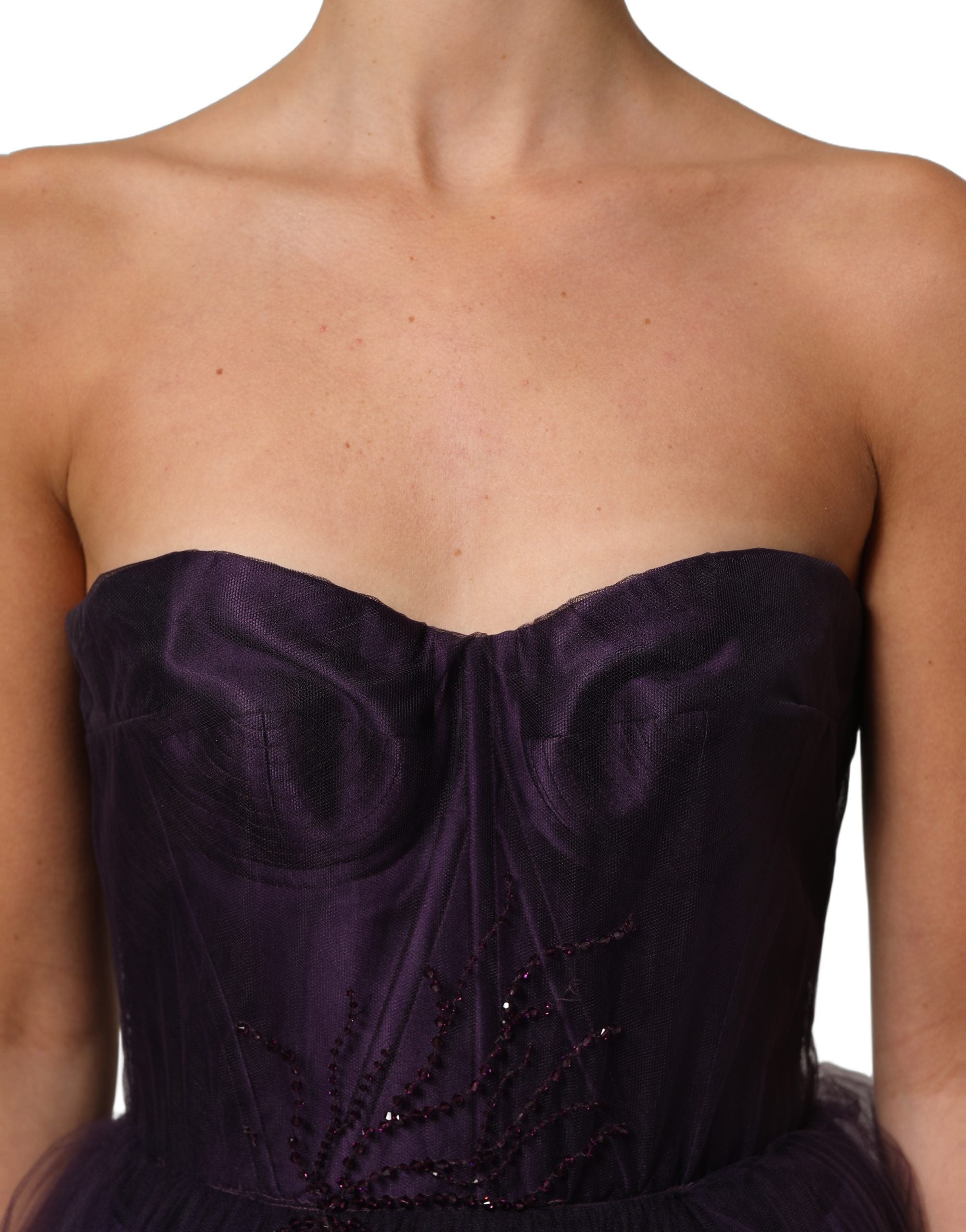 Dolce & Gabbana Purple Tiered Tulle Silk Long Gown Dress