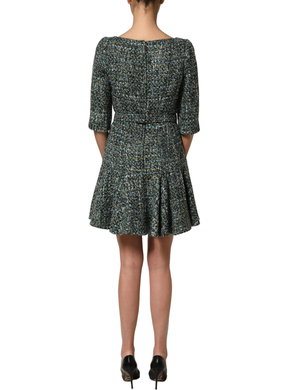 Dolce & Gabbana Multicolor Tweed Belted Babydoll Mini Dress