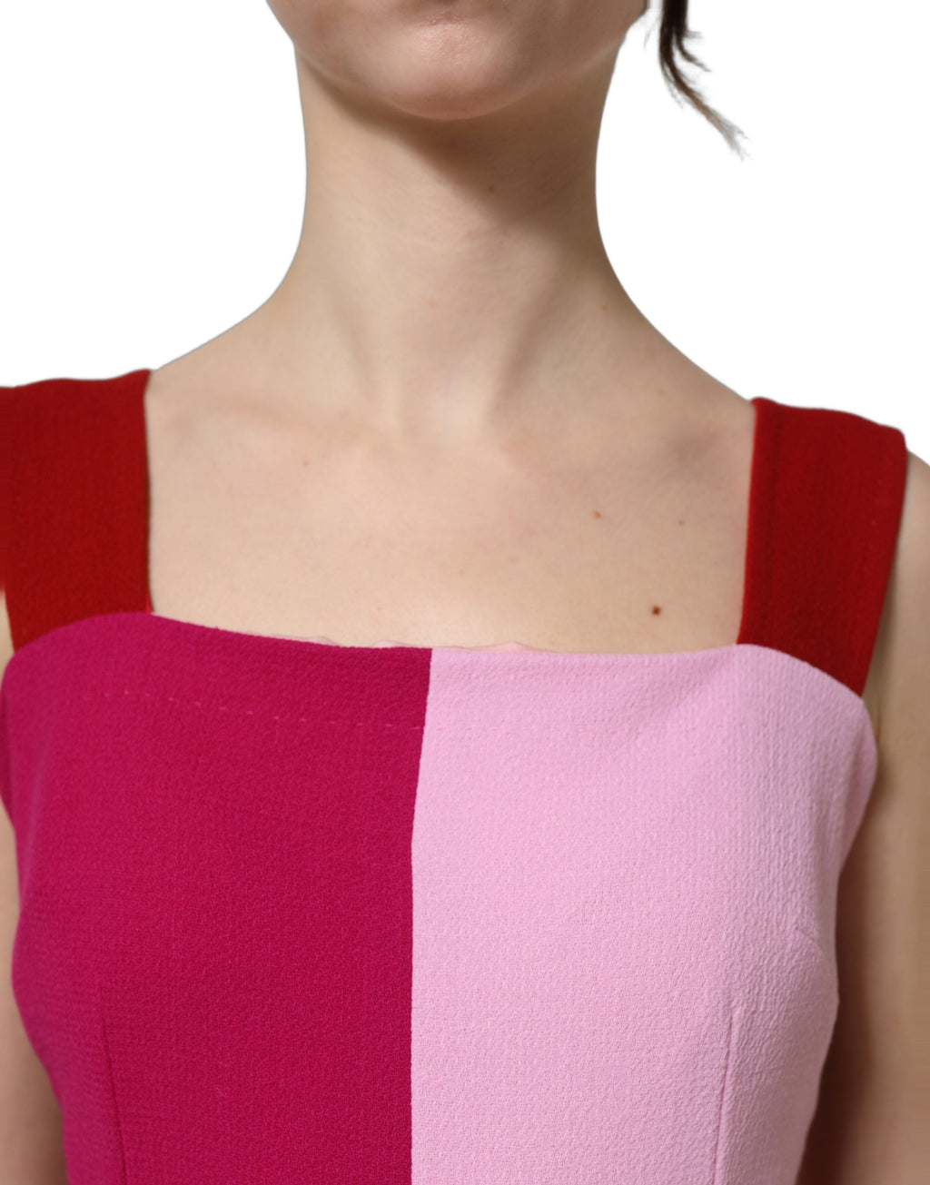 Dolce & Gabbana Two Tone Pink Wool Sleeveless Midi Dress