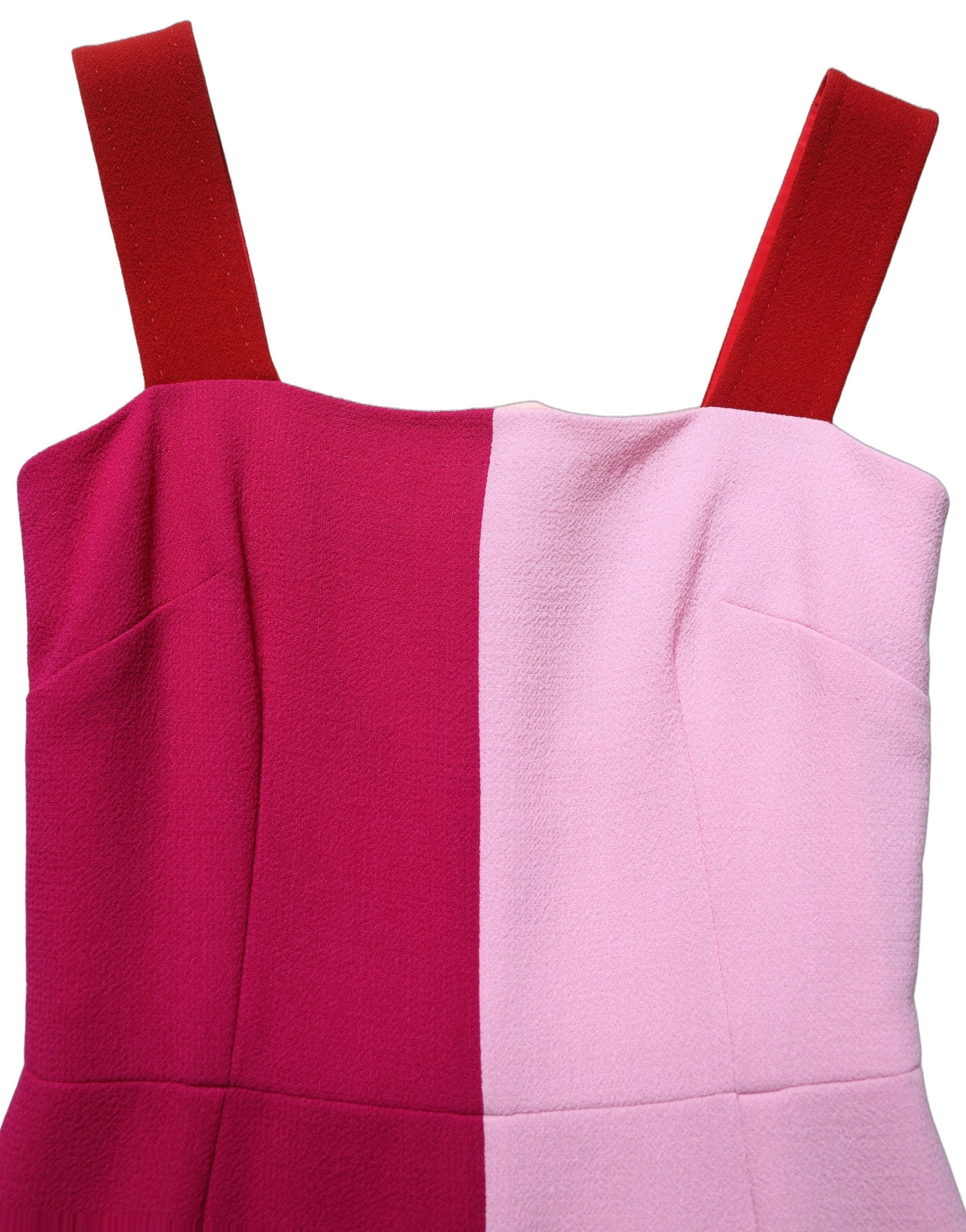 Dolce & Gabbana Two Tone Pink Wool Sleeveless Midi Dress