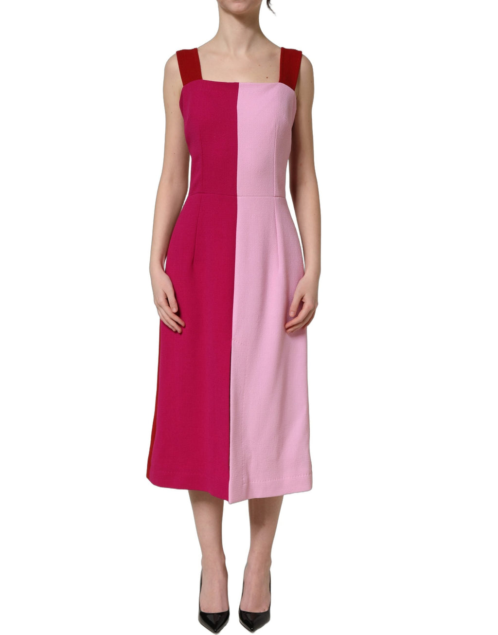 Dolce & Gabbana Two Tone Pink Wool Sleeveless Midi Dress