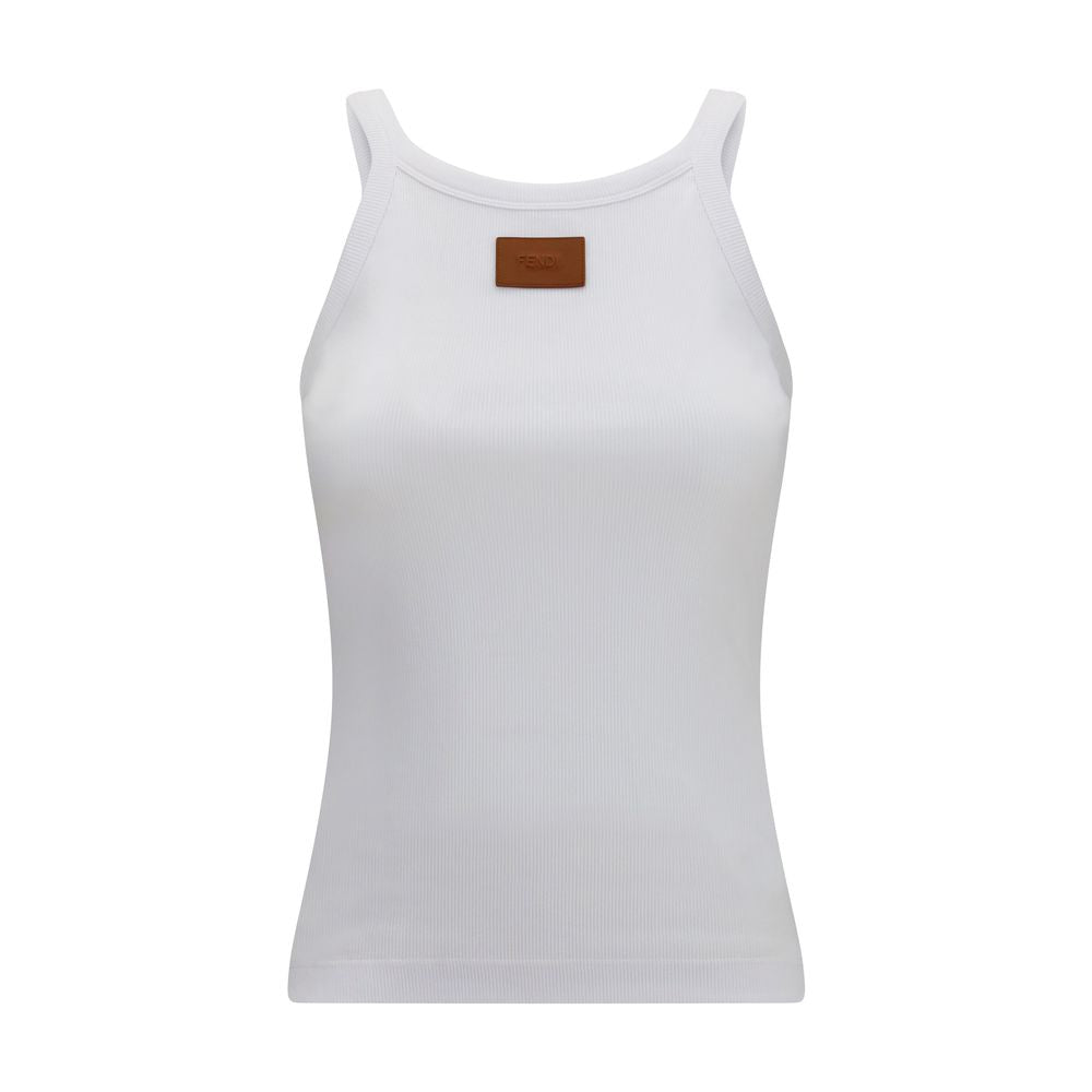 Fendi White Cotton Sleeveles T-Shirt