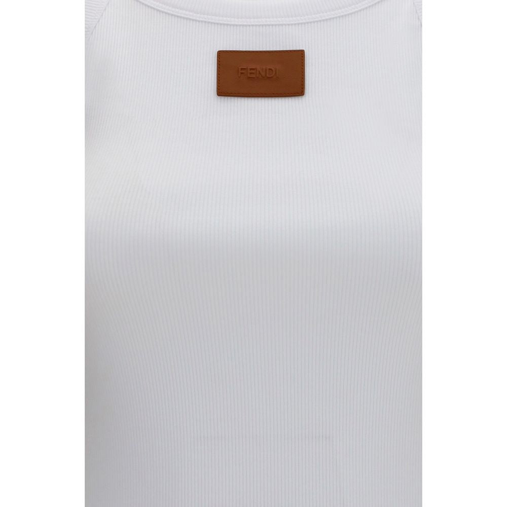Fendi White Cotton Sleeveles T-Shirt