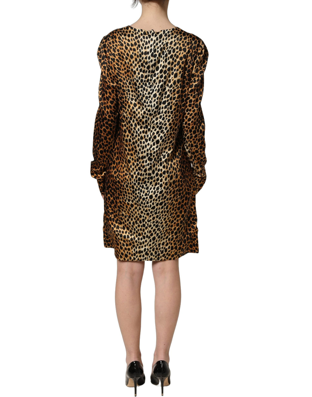 Dolce & Gabbana Brown Ocelot Print Long Sleeve Mini Dress