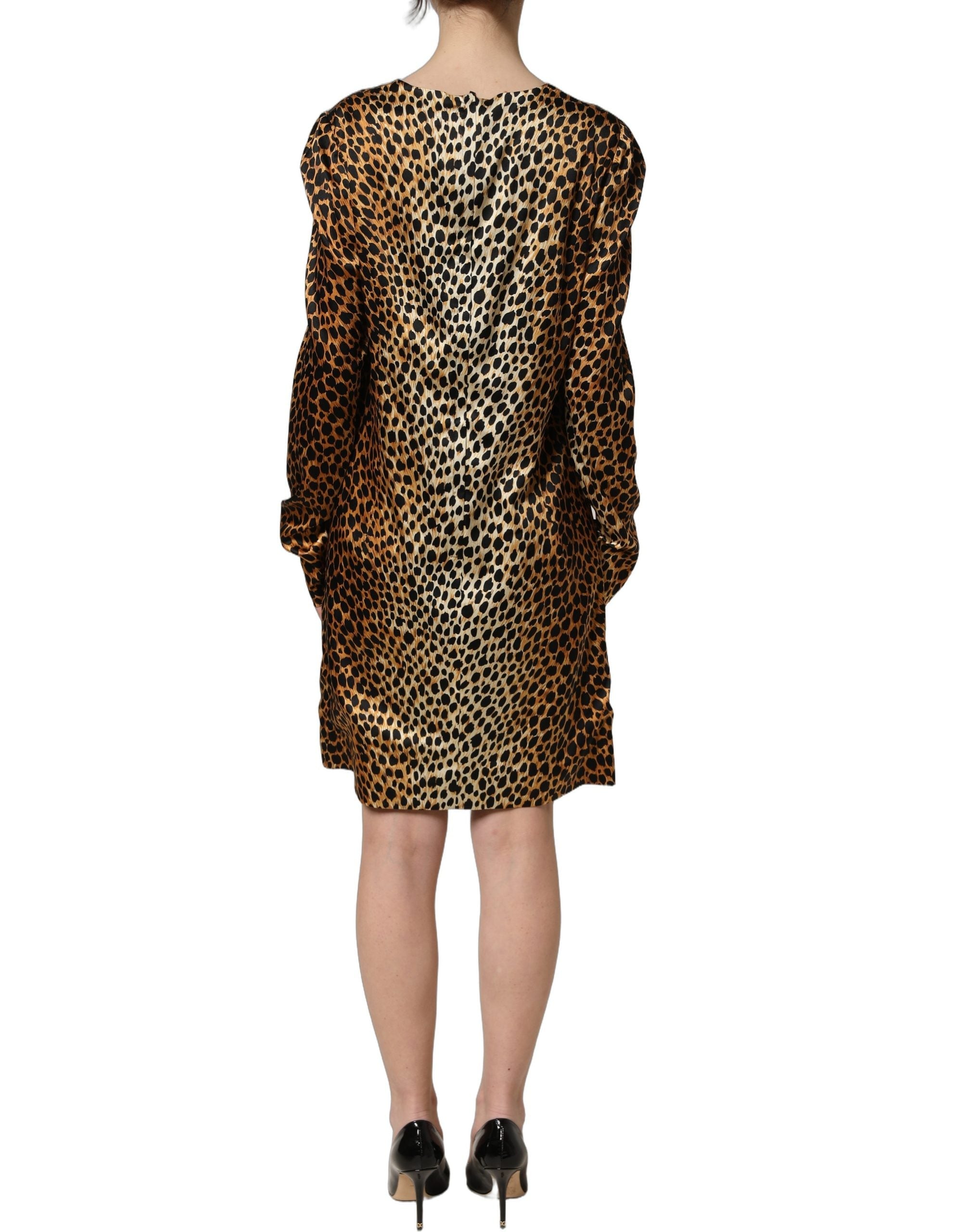 Dolce & Gabbana Brown Ocelot Print Long Sleeve Mini Dress