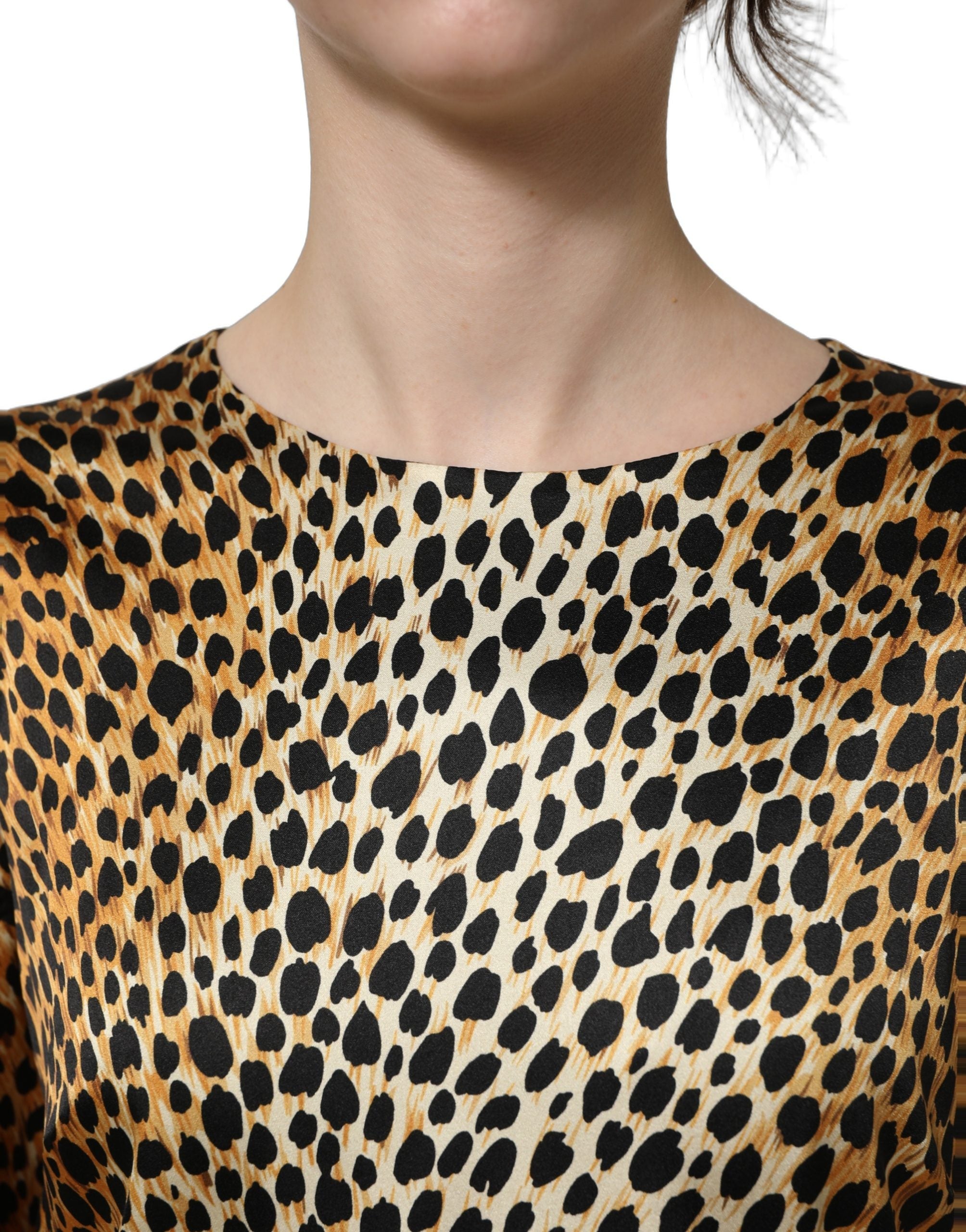 Dolce & Gabbana Brown Ocelot Print Long Sleeve Mini Dress