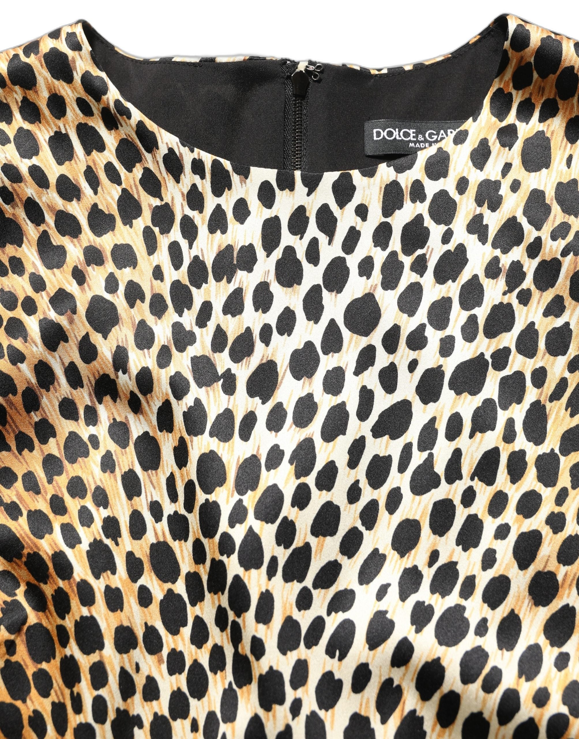 Dolce & Gabbana Brown Ocelot Print Long Sleeve Mini Dress