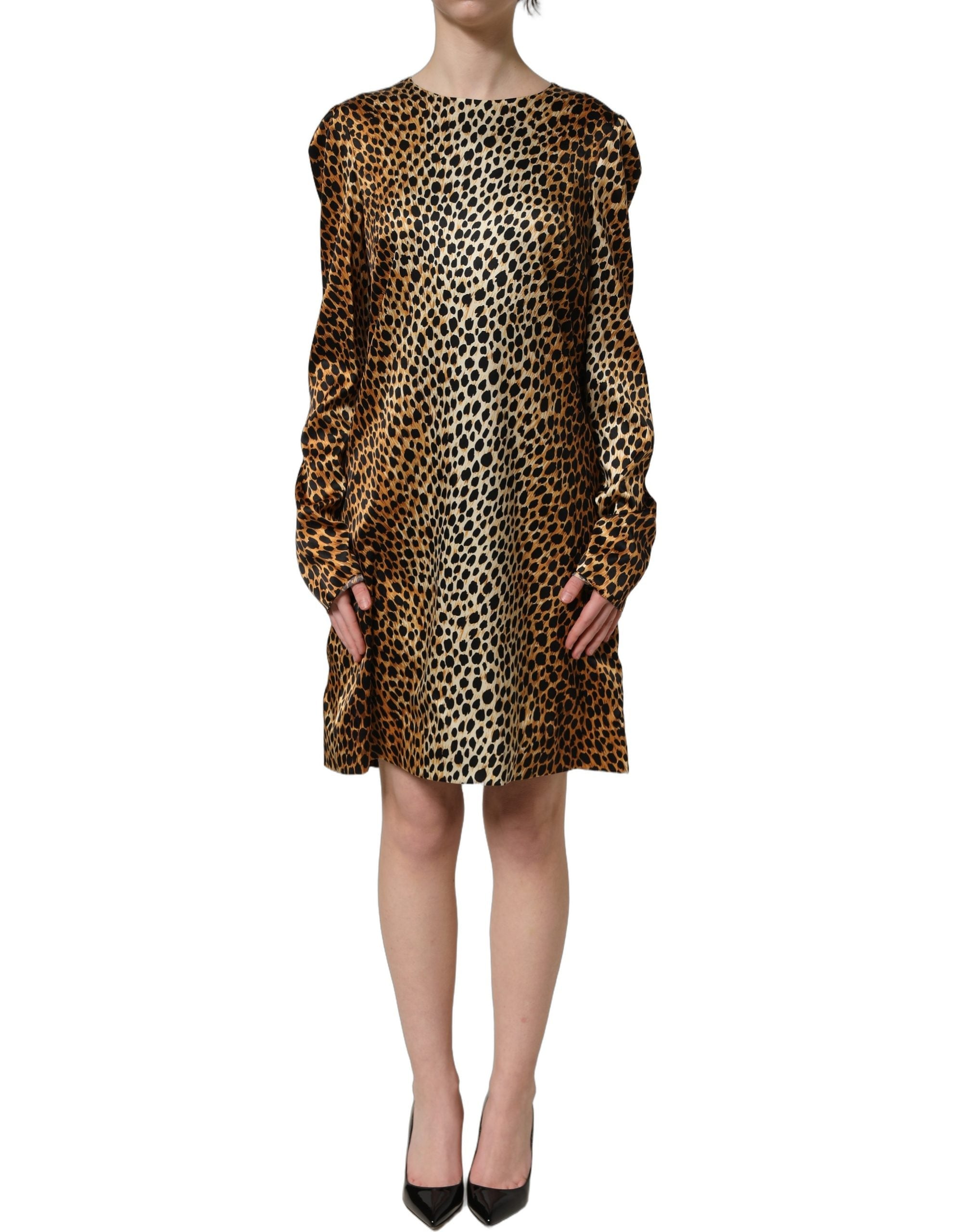 Dolce & Gabbana Brown Ocelot Print Long Sleeve Mini Dress