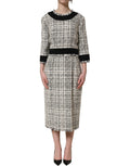 Dolce & Gabbana Multicolor Bouclé Tweed Frayed Trim Midi Dress