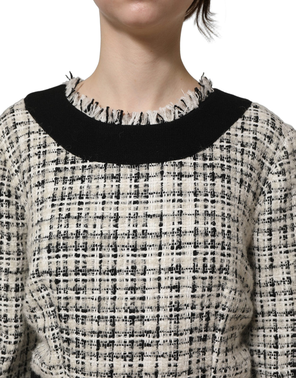 Dolce & Gabbana Multicolor Bouclé Tweed Frayed Trim Midi Dress