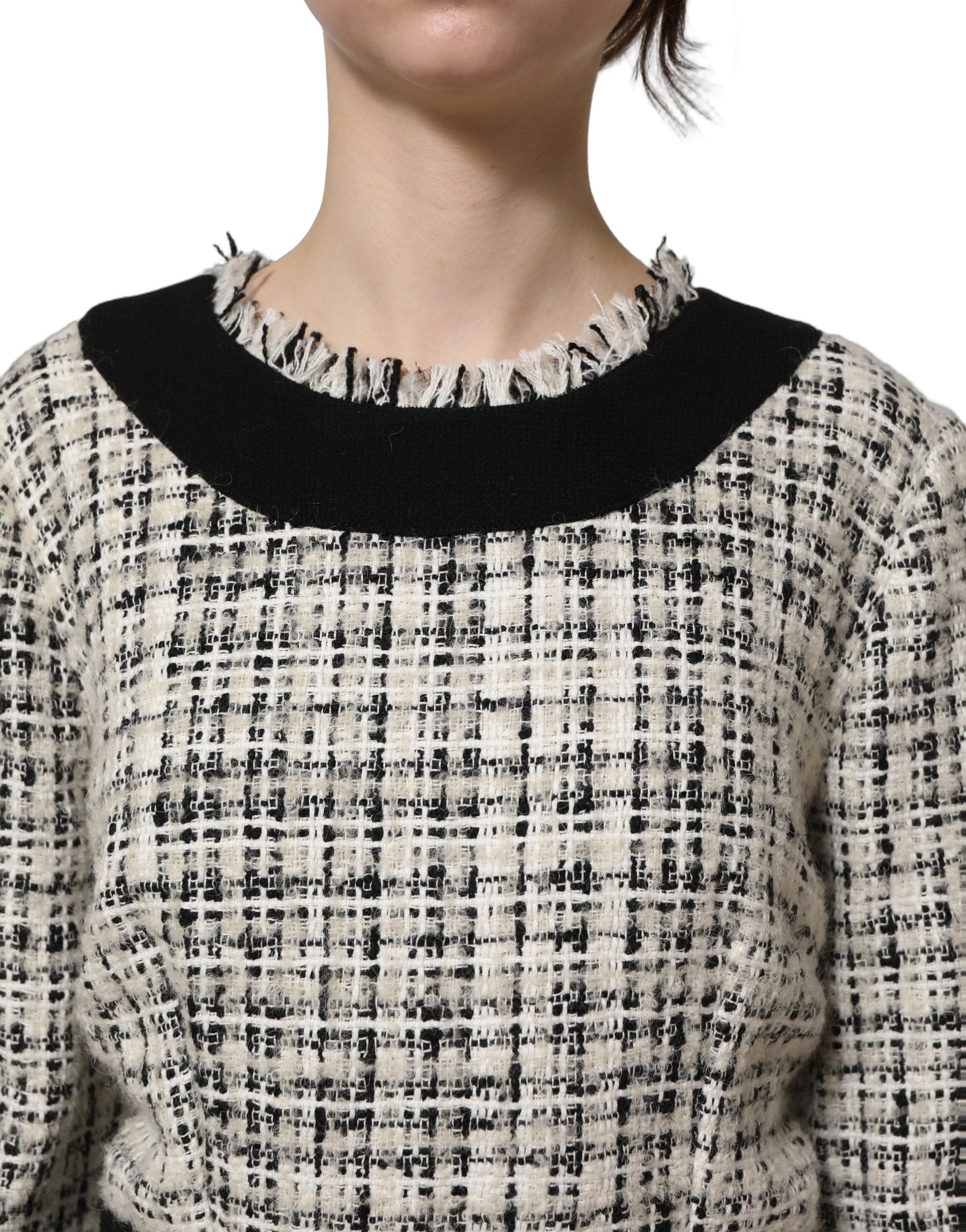 Dolce & Gabbana Multicolor Bouclé Tweed Frayed Trim Midi Dress