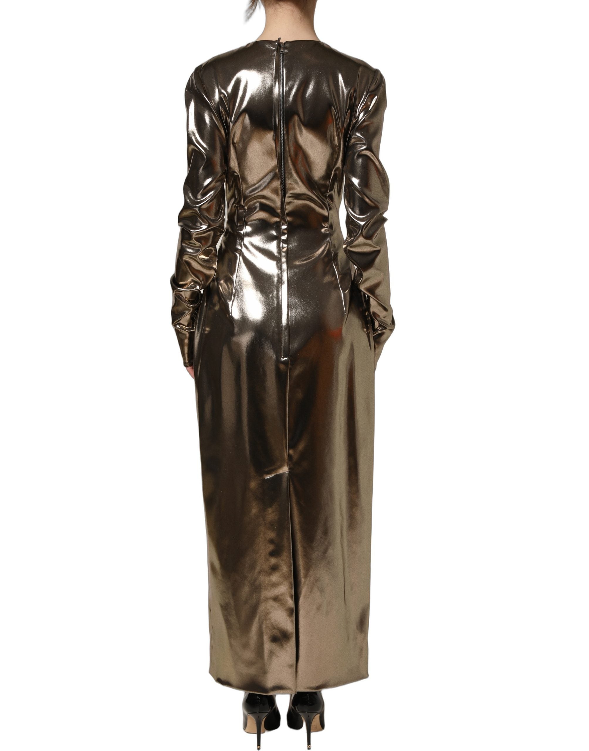 Dolce & Gabbana Metallic Gold Polyester LongSleeve Maxi Dress