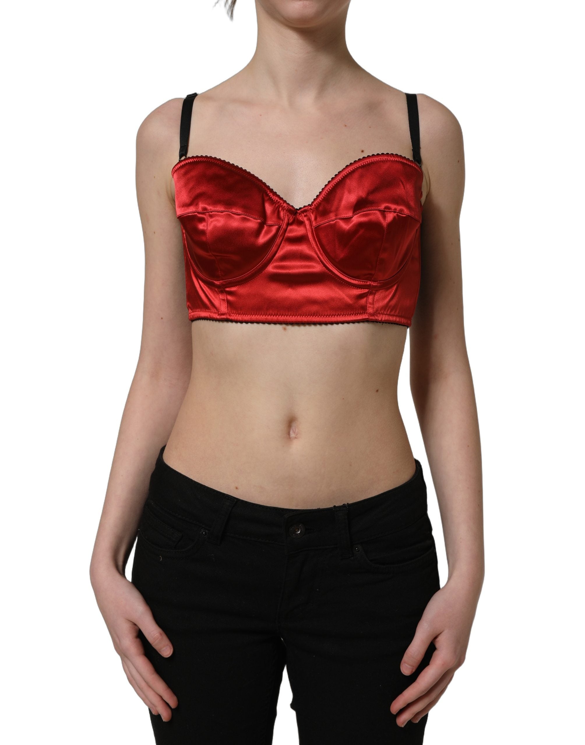 Dolce & Gabbana Red Polyester Satin Bustier Cropped Tank Top