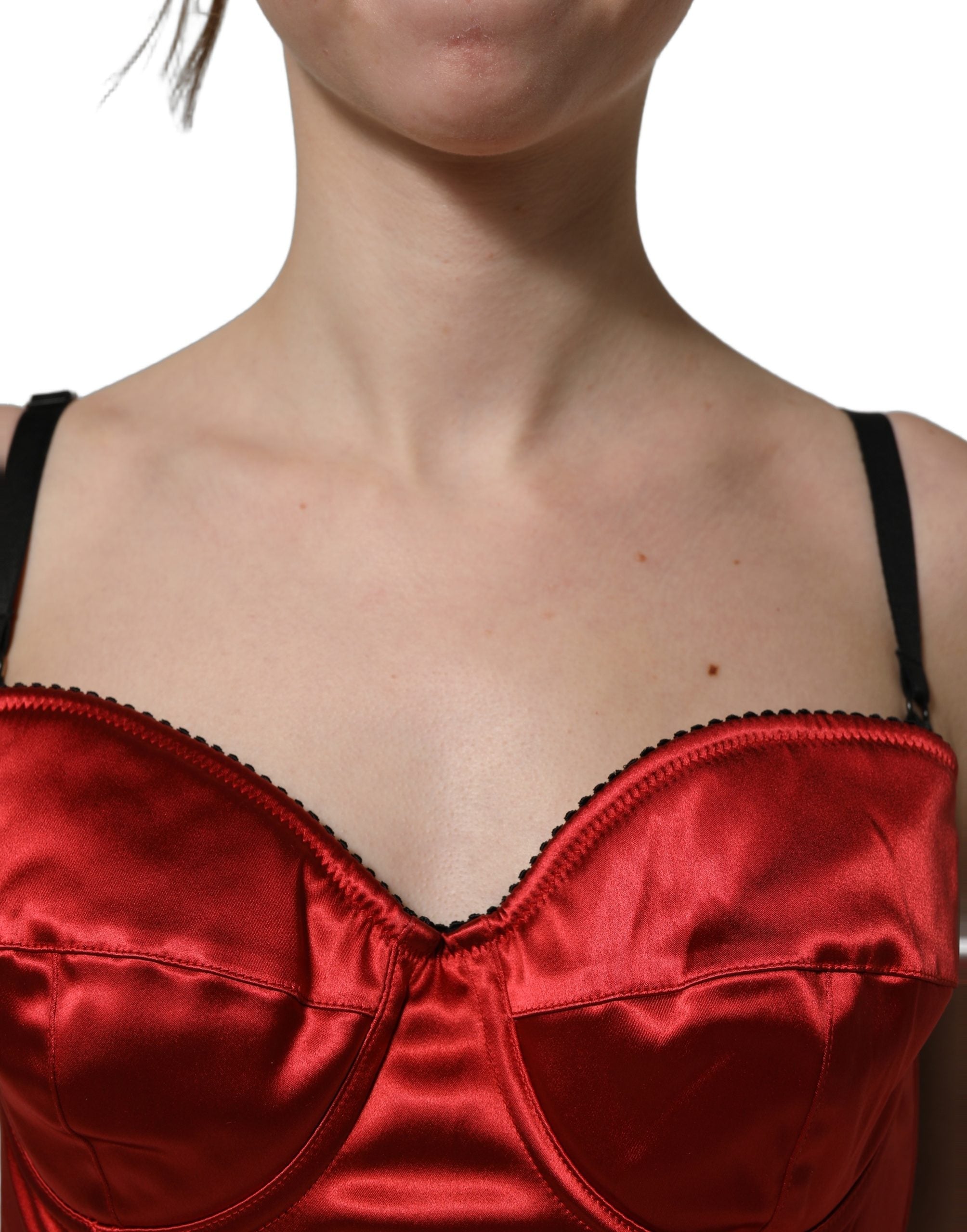 Dolce & Gabbana Red Polyester Satin Bustier Cropped Tank Top