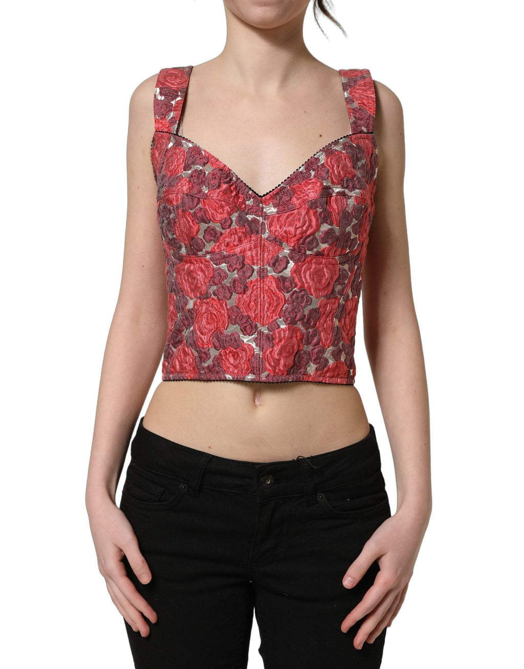 Dolce & Gabbana Multicolor Floral Cropped Bustier Tank Top