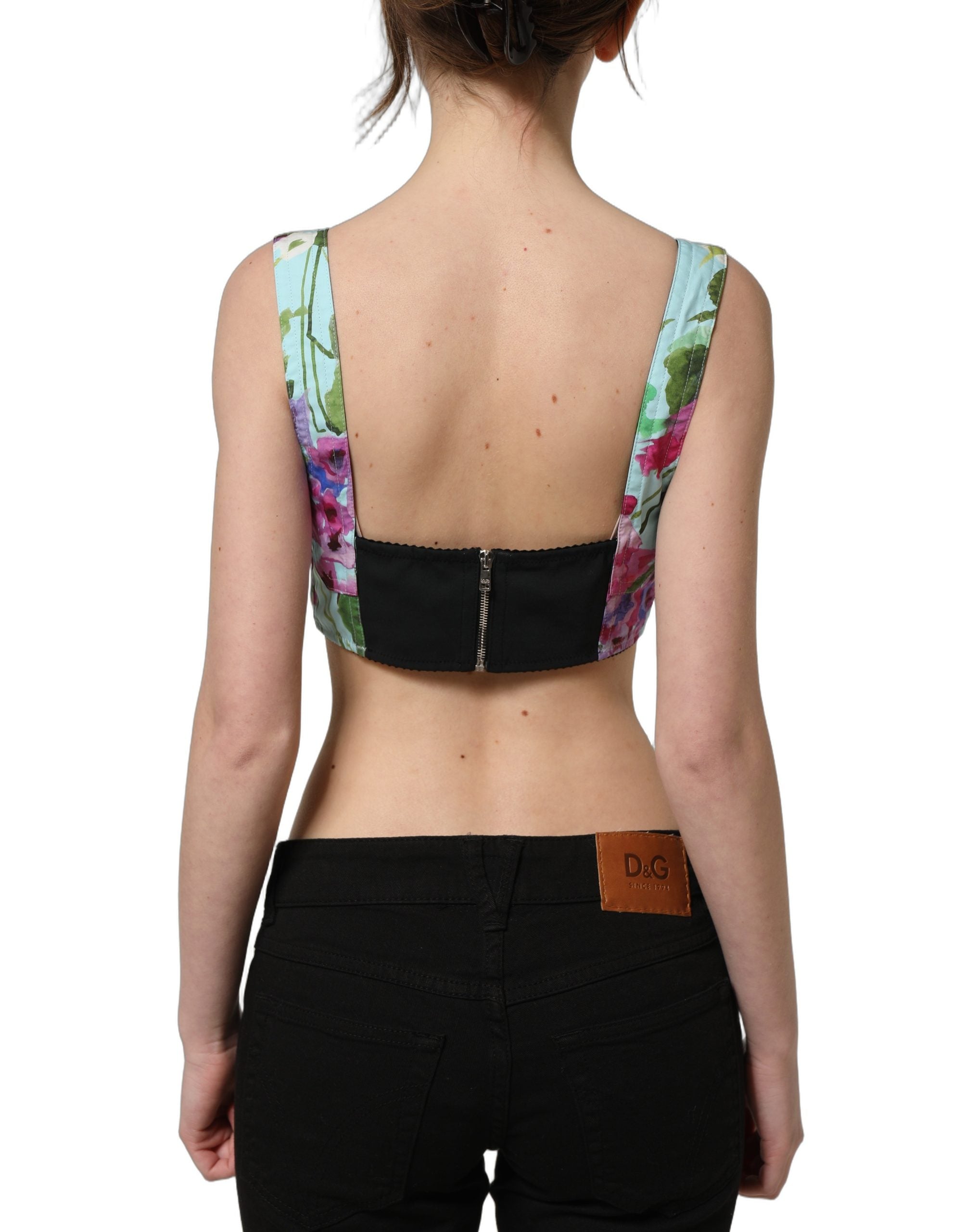 Dolce & Gabbana Multicolor Floral Cropped Bustier Tank Top