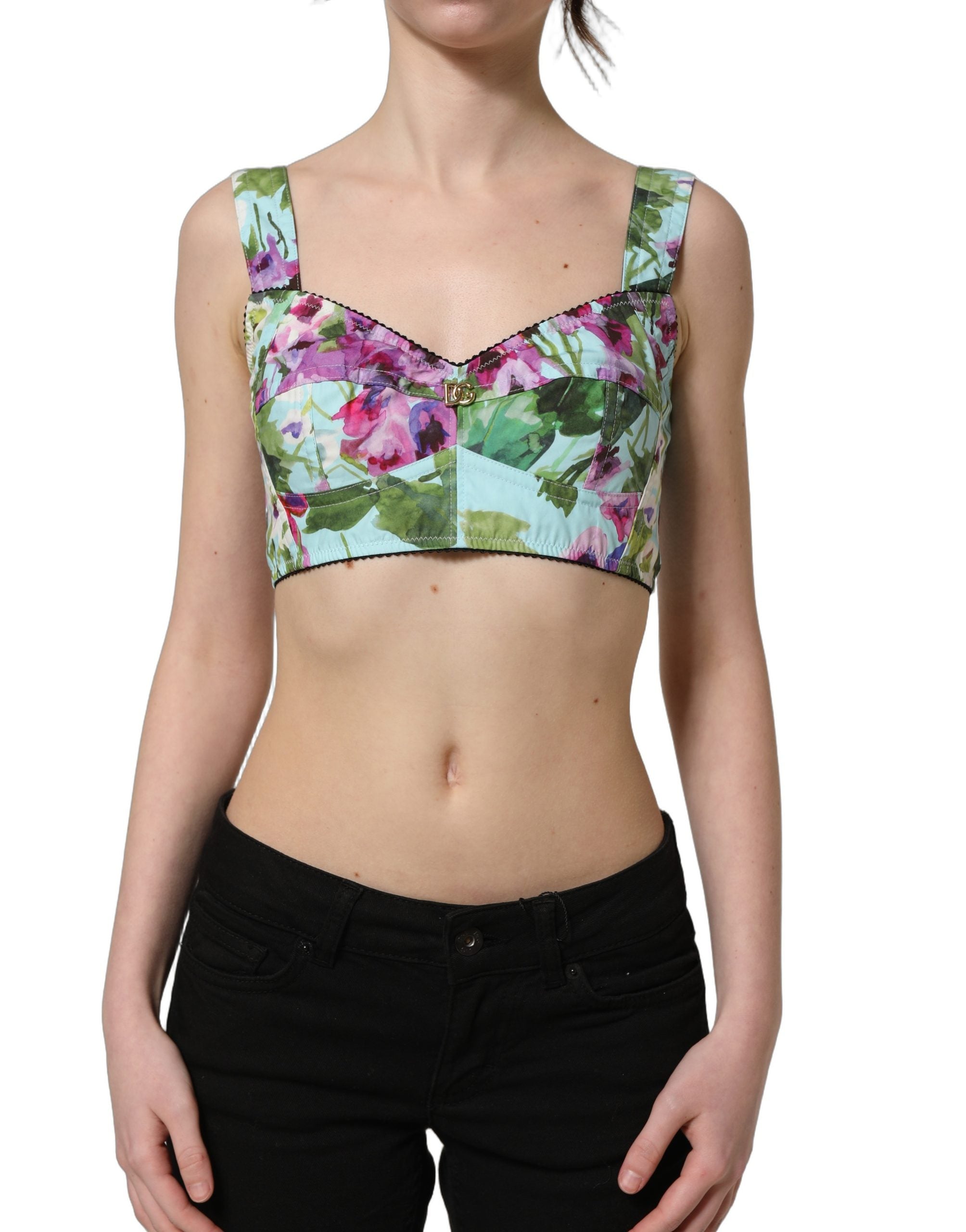 Dolce & Gabbana Multicolor Floral Cropped Bustier Tank Top