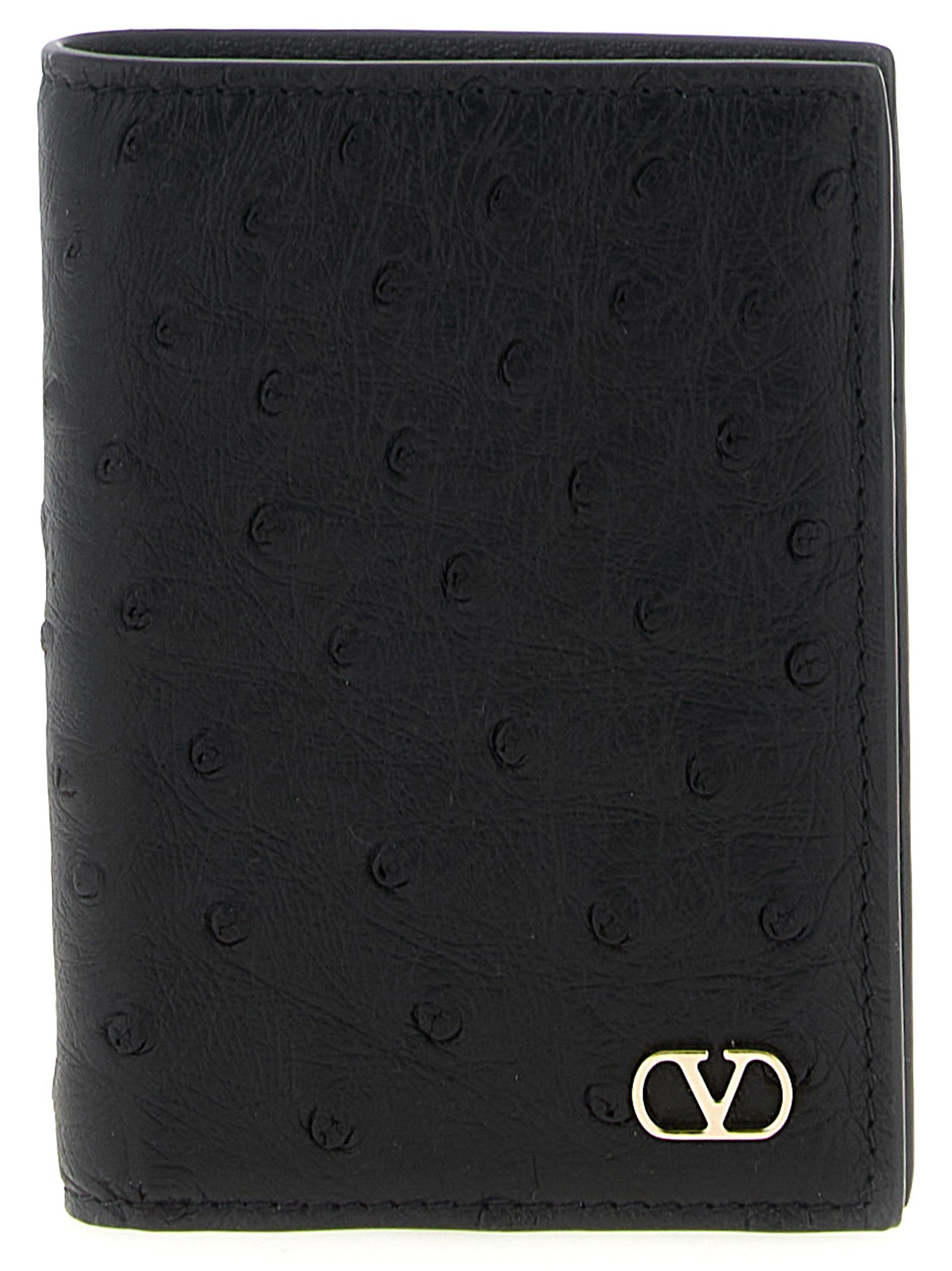 Valentino Garavani Black Ostrich Skin Cardholder