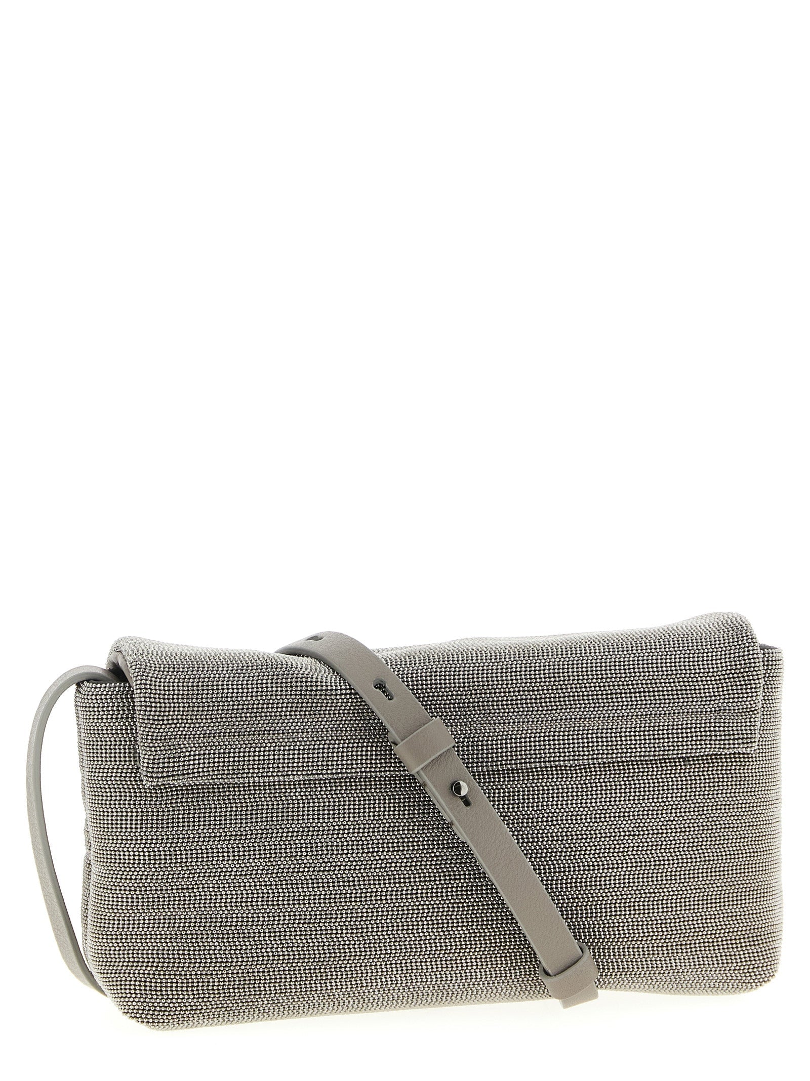 Brunello Cucinelli Silver Leather Clutch Bag