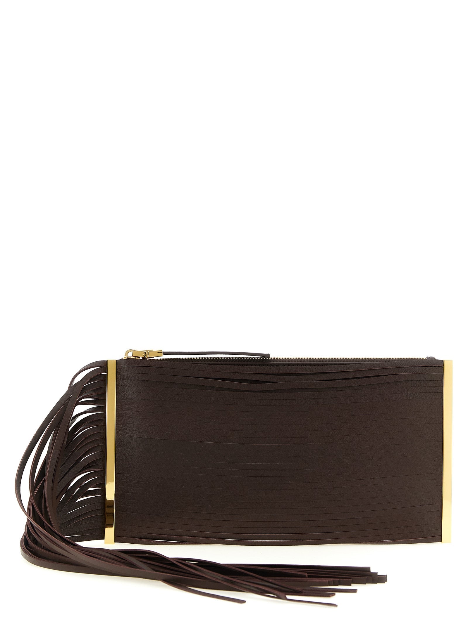 Elisabetta Franchi Brown Leather Clutch Bag