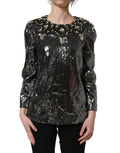 Dolce & Gabbana Metallic Gray Sequin Embellished Blouse Top