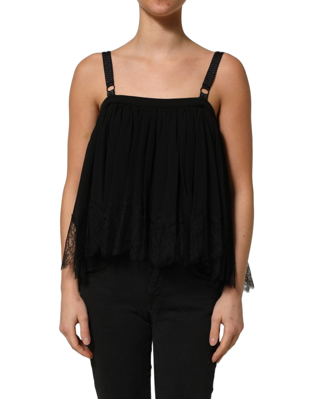 Dolce & Gabbana Black Sleeveless Floral Lace Tank Blouse Top