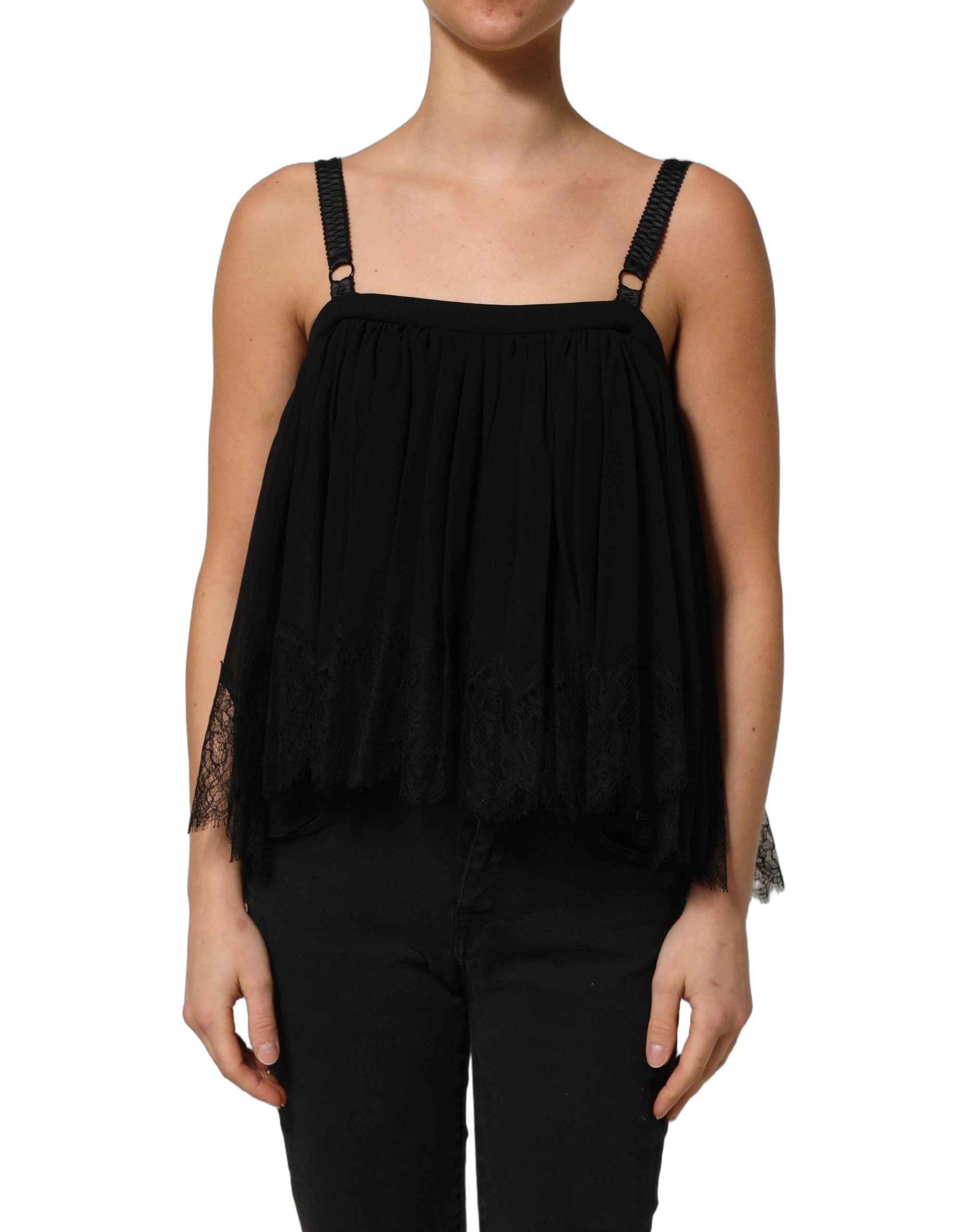 Dolce & Gabbana Black Sleeveless Floral Lace Tank Blouse Top