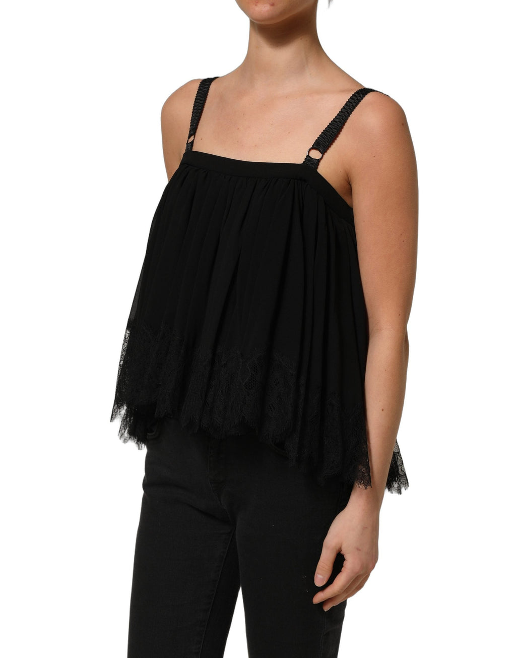 Dolce & Gabbana Black Sleeveless Floral Lace Tank Blouse Top