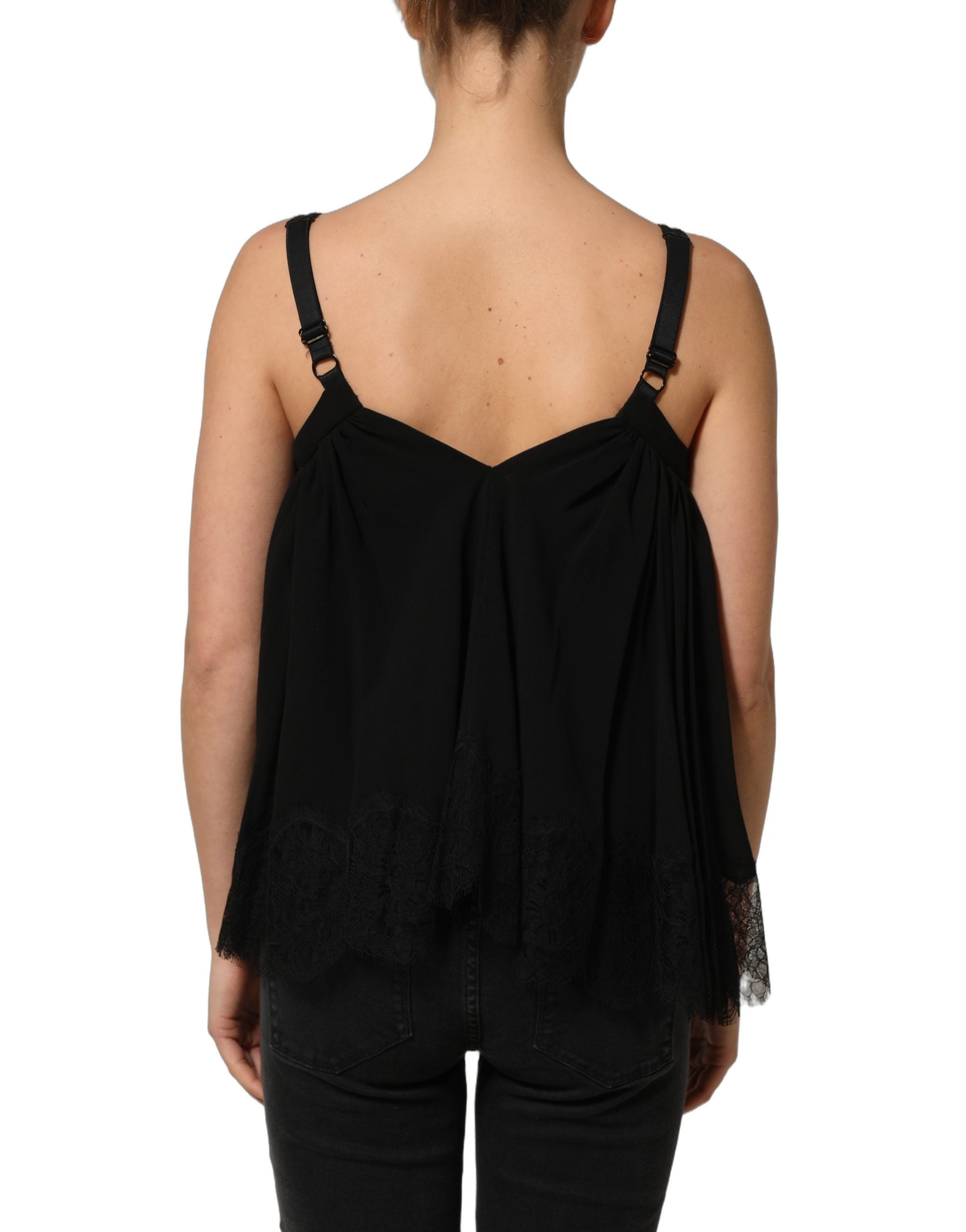 Dolce & Gabbana Black Sleeveless Floral Lace Tank Blouse Top