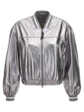 Brunello Cucinelli Silver Leather Bomber