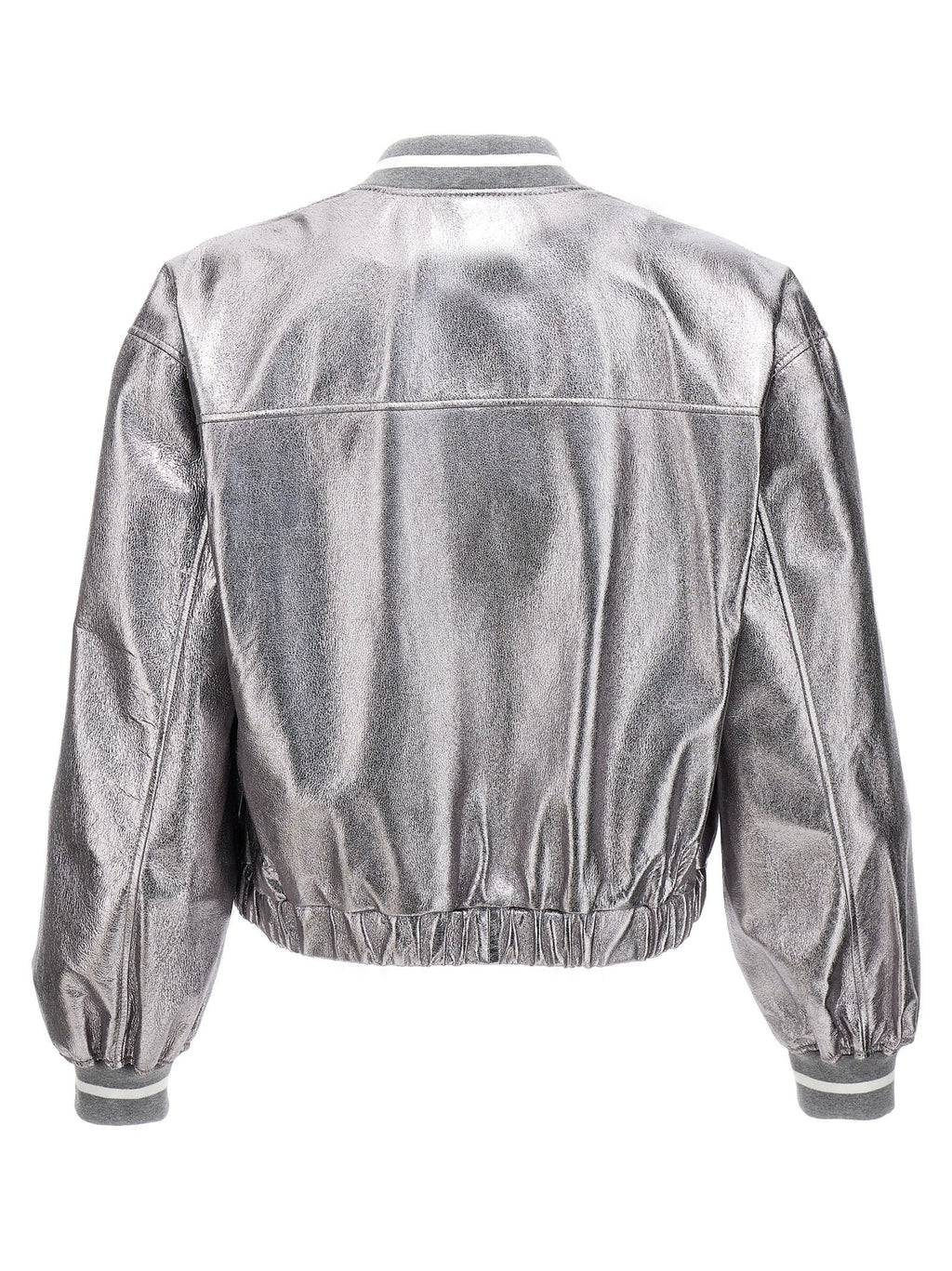 Brunello Cucinelli Silver Leather Bomber