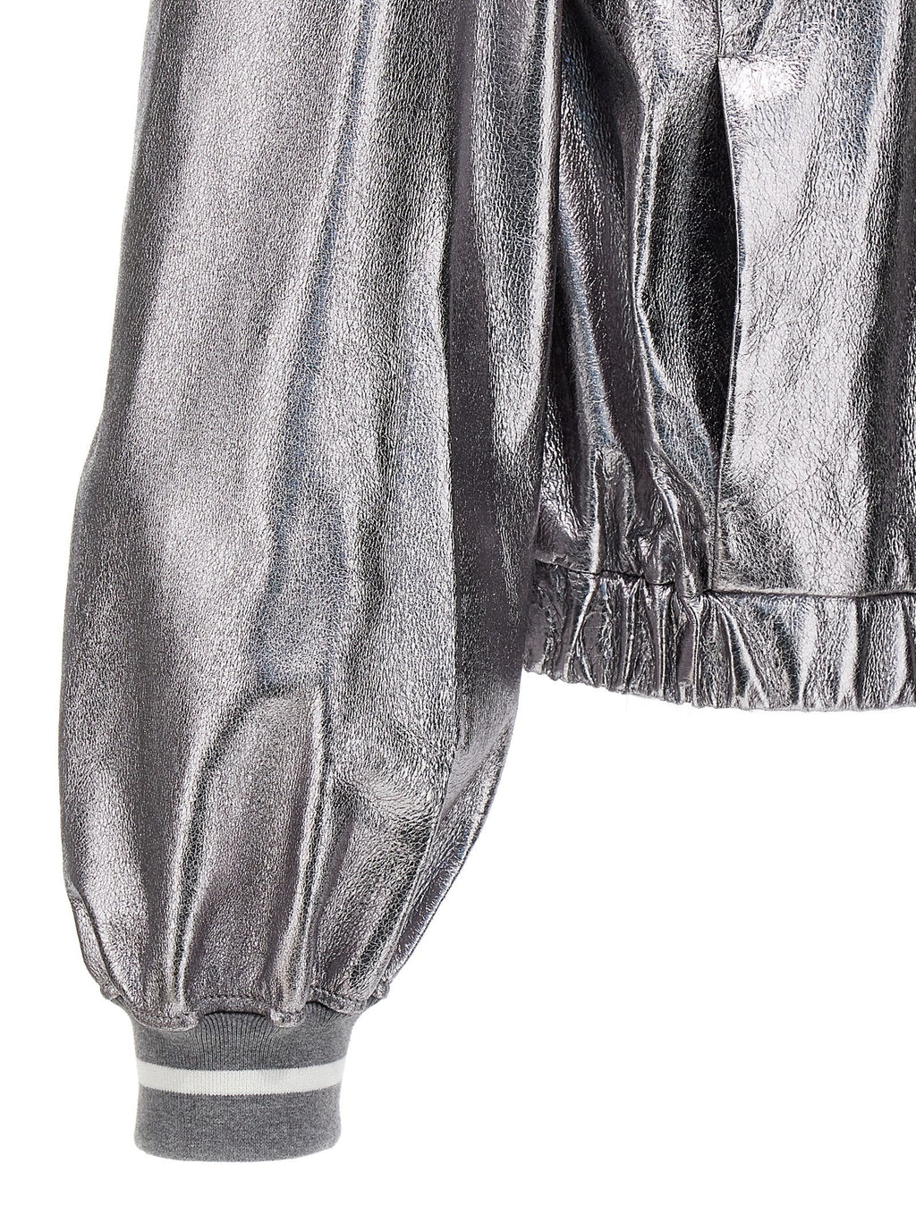 Brunello Cucinelli Silver Leather Bomber