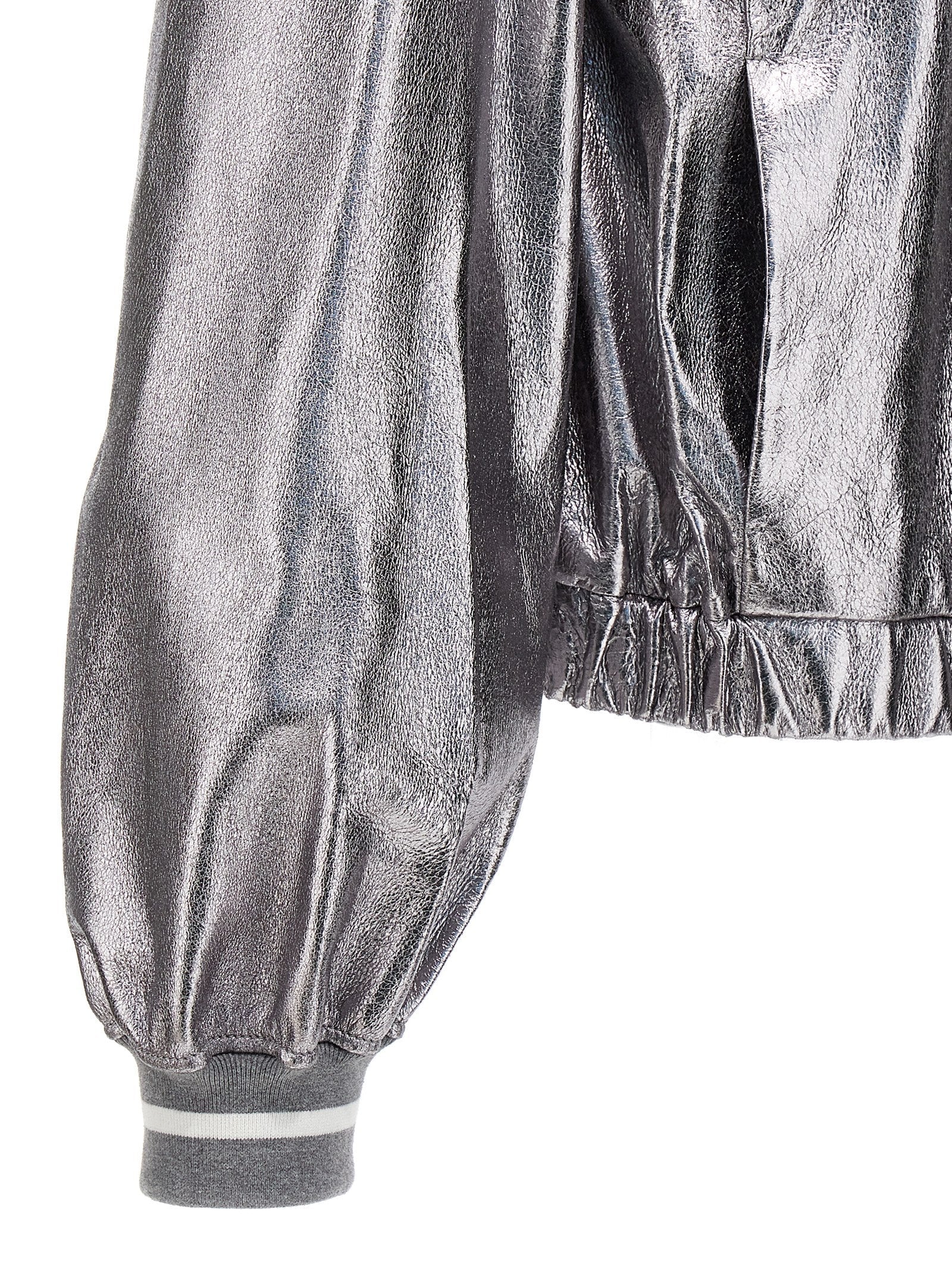 Brunello Cucinelli Silver Leather Bomber