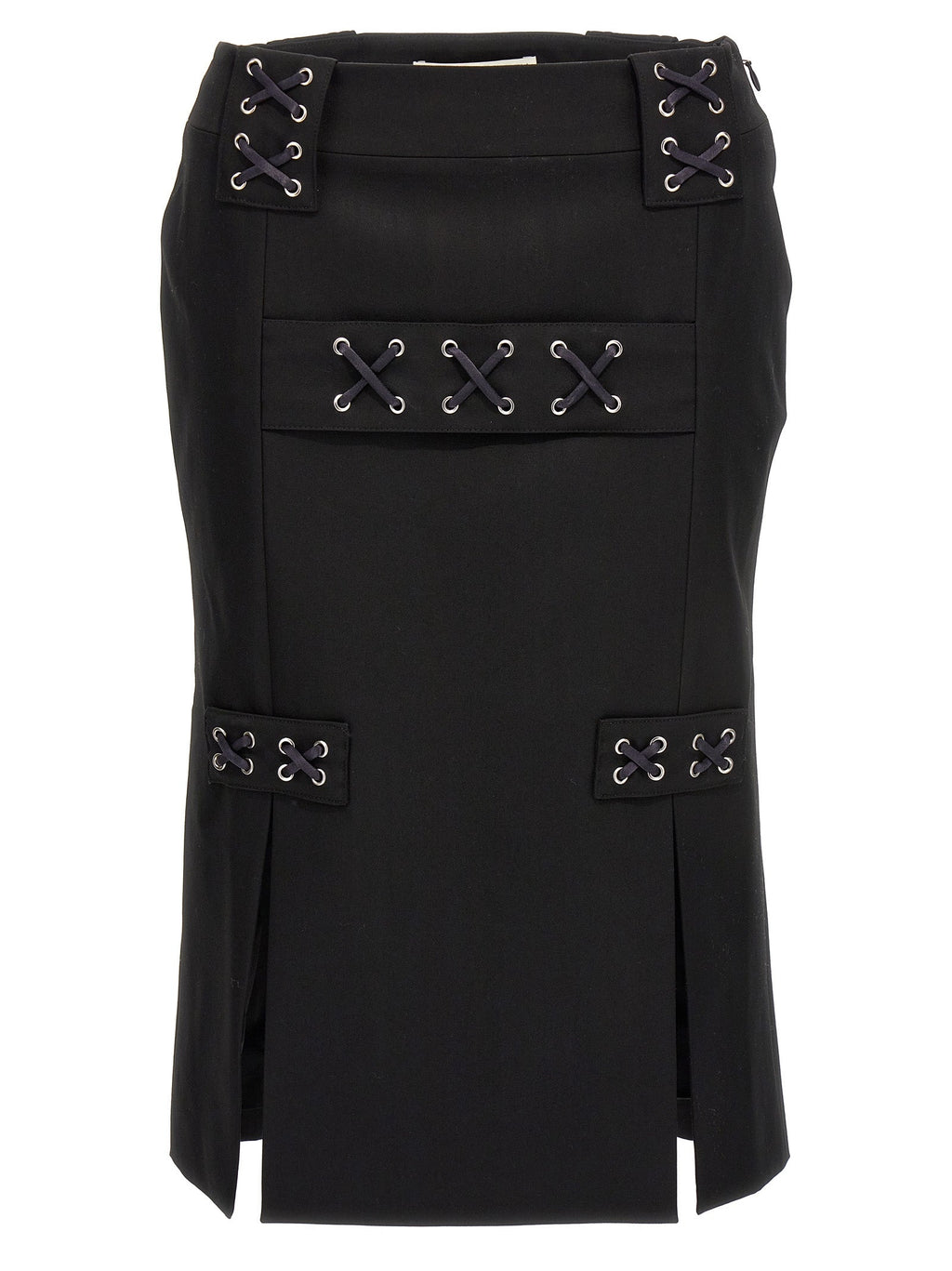 Alessandra Rich Black Wool Midi Skirt
