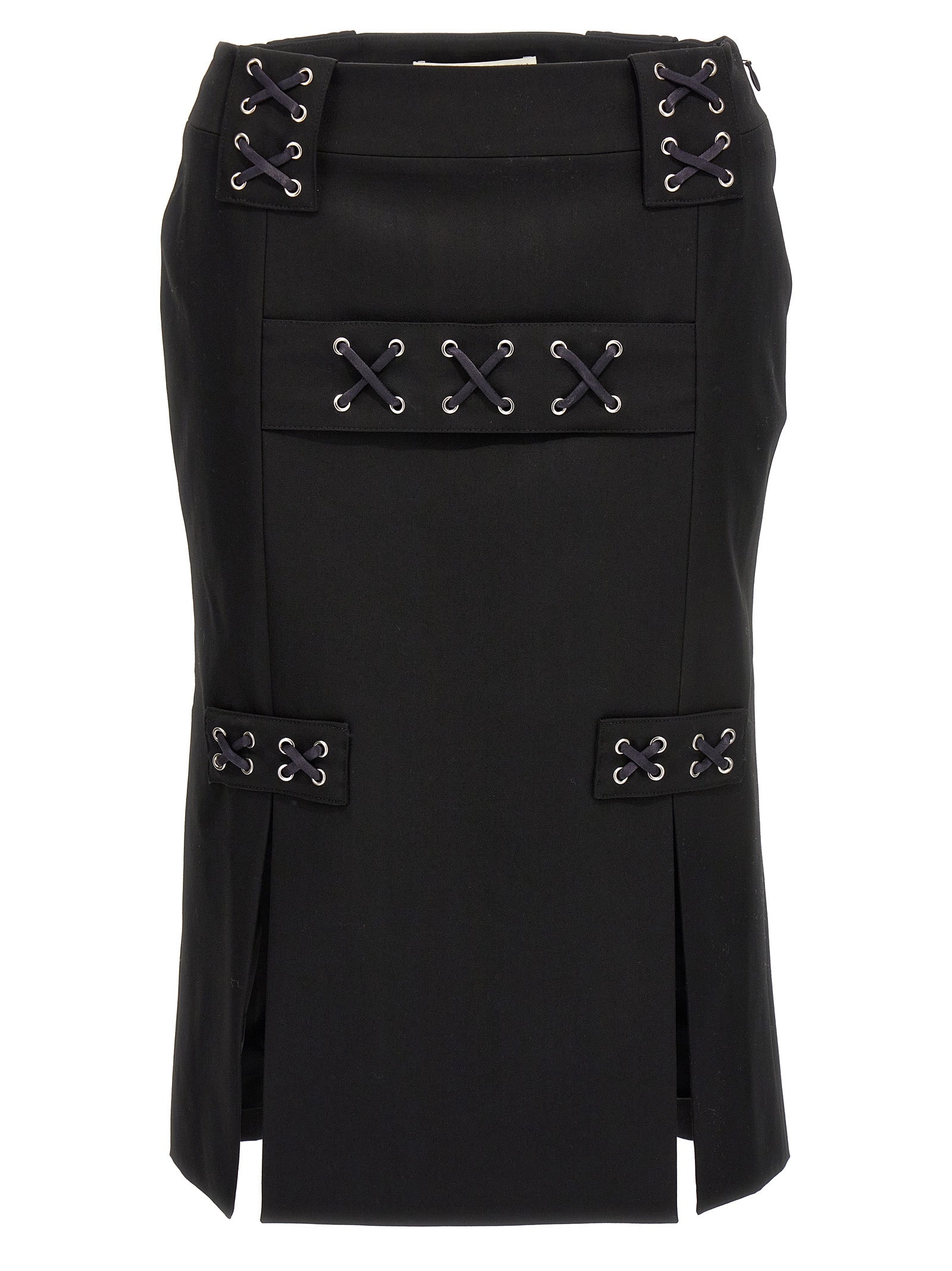Alessandra Rich Black Wool Midi Skirt