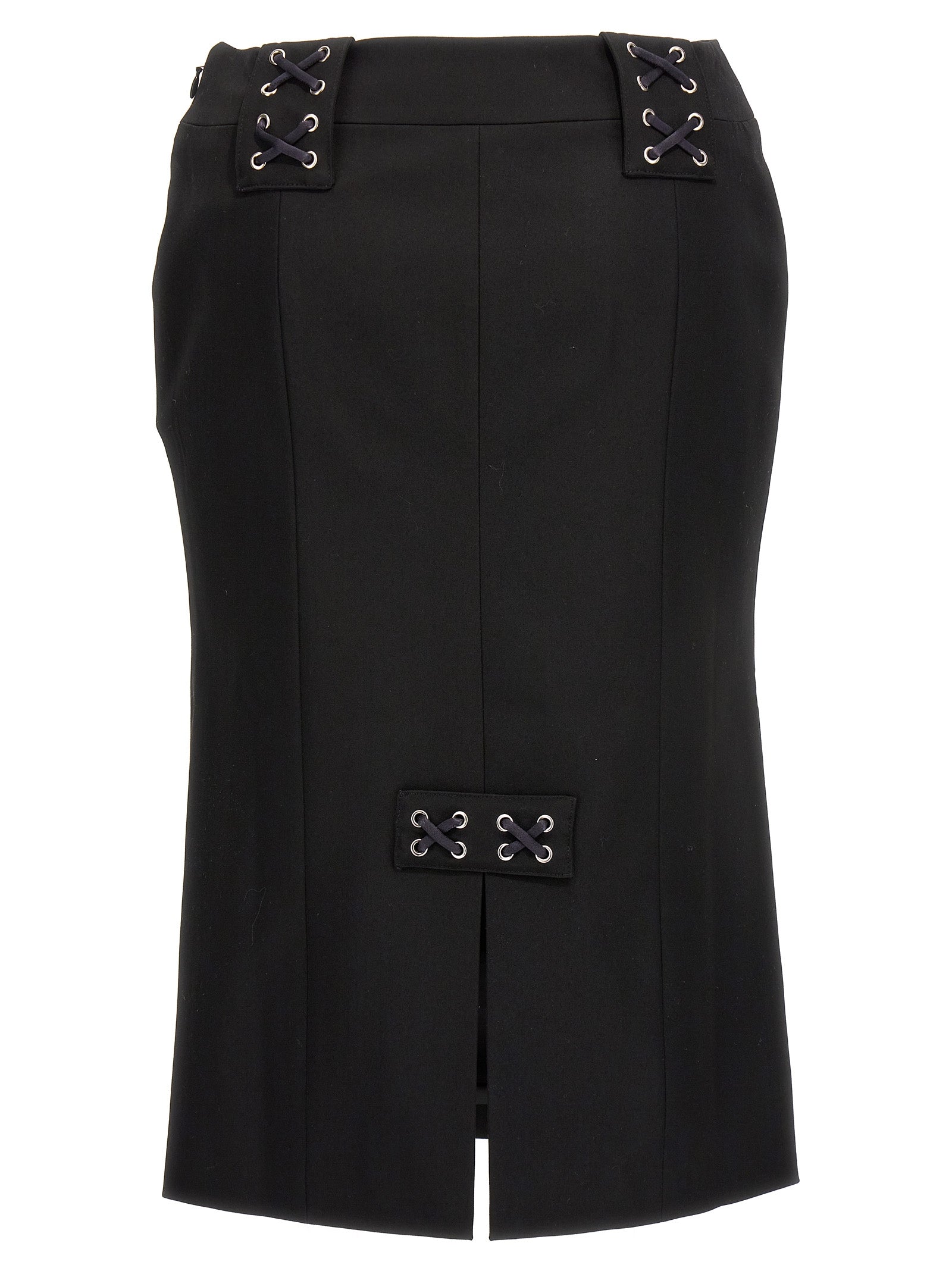 Alessandra Rich Black Wool Midi Skirt