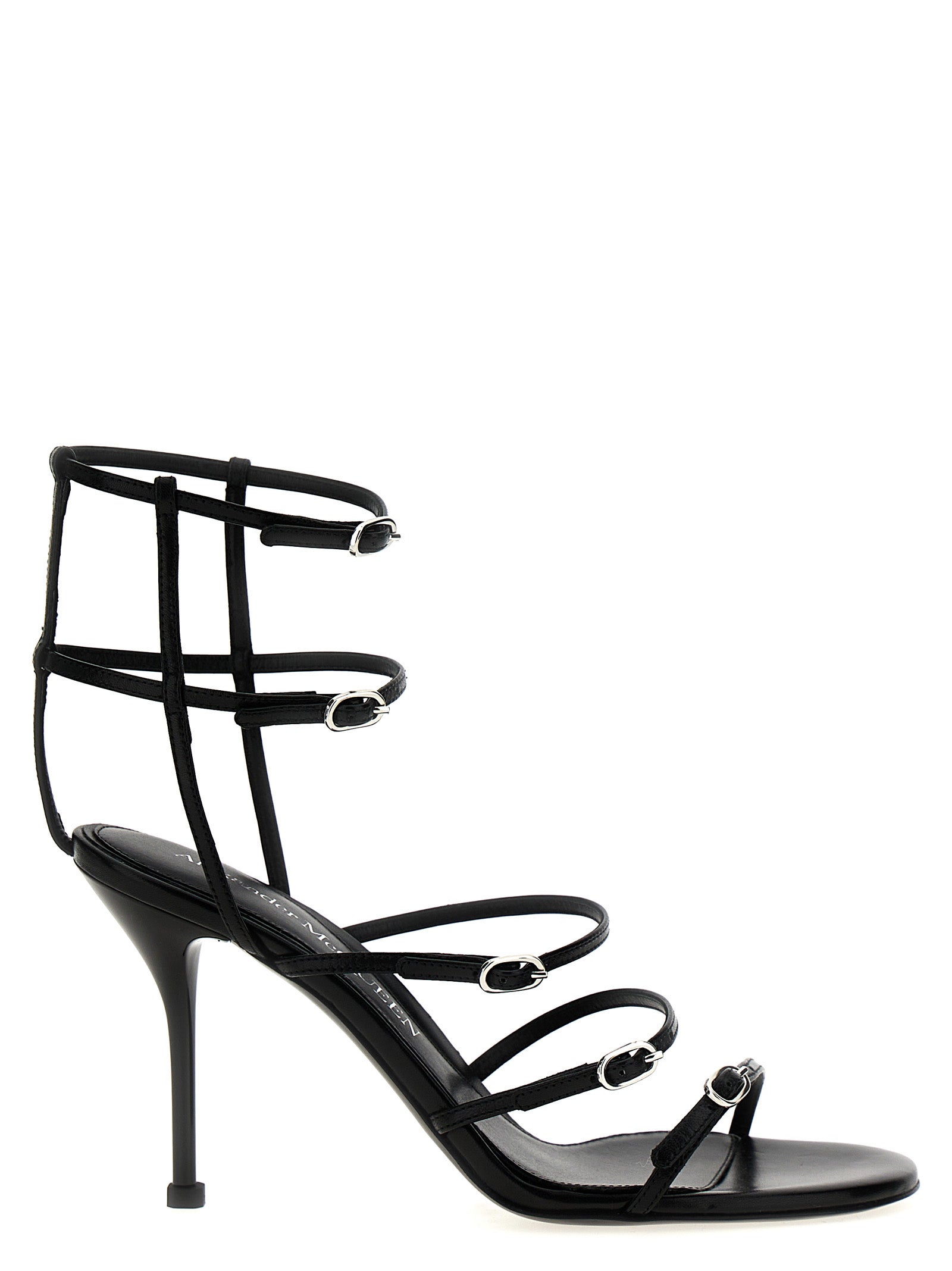 Alexander McQueen Black Lambskin Stiletto Heel Sandals