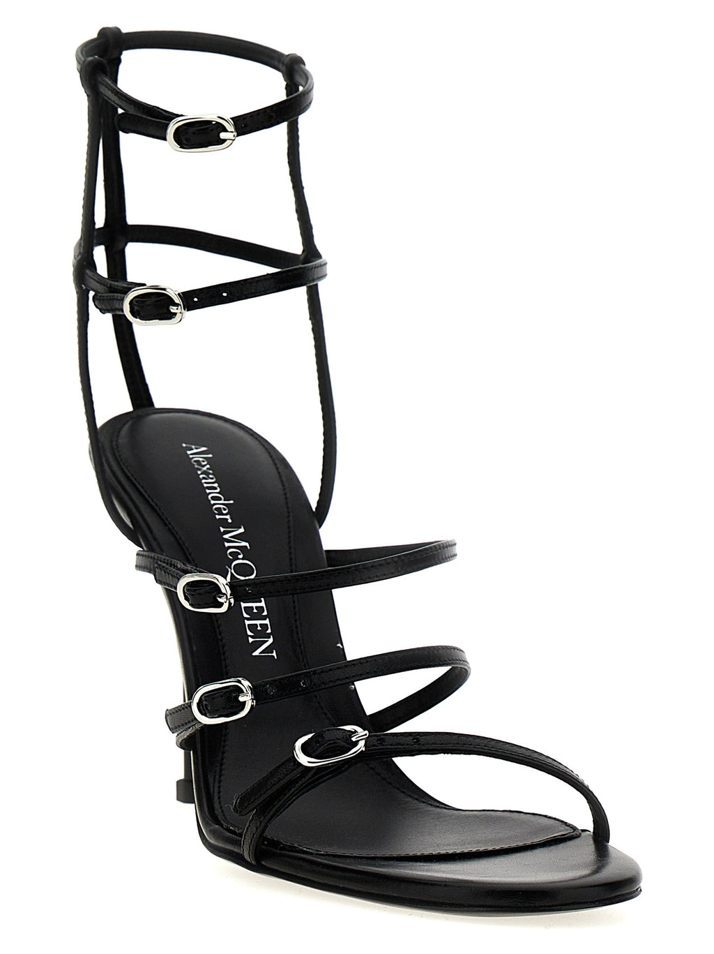 Alexander McQueen Black Lambskin Stiletto Heel Sandals