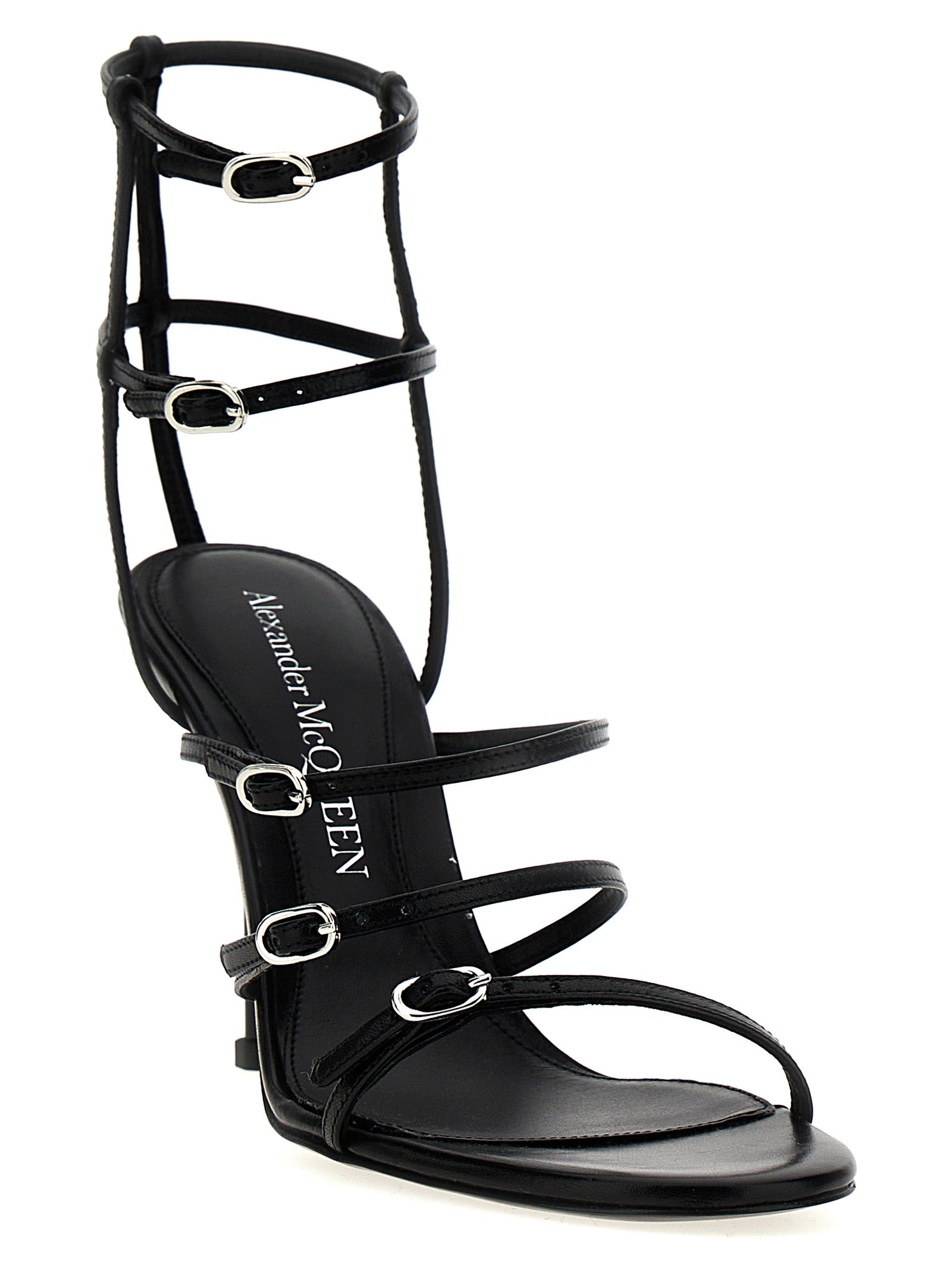 Alexander McQueen Black Lambskin Stiletto Heel Sandals