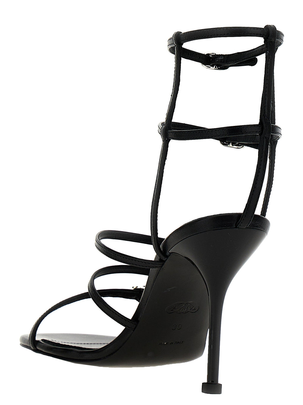 Alexander McQueen Black Lambskin Stiletto Heel Sandals