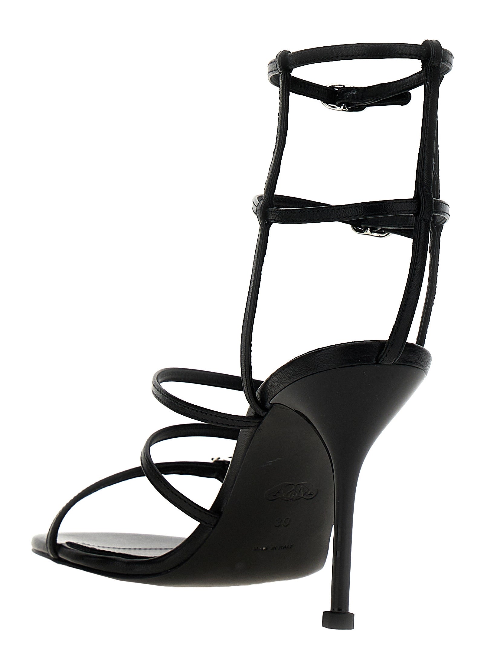 Alexander McQueen Black Lambskin Stiletto Heel Sandals
