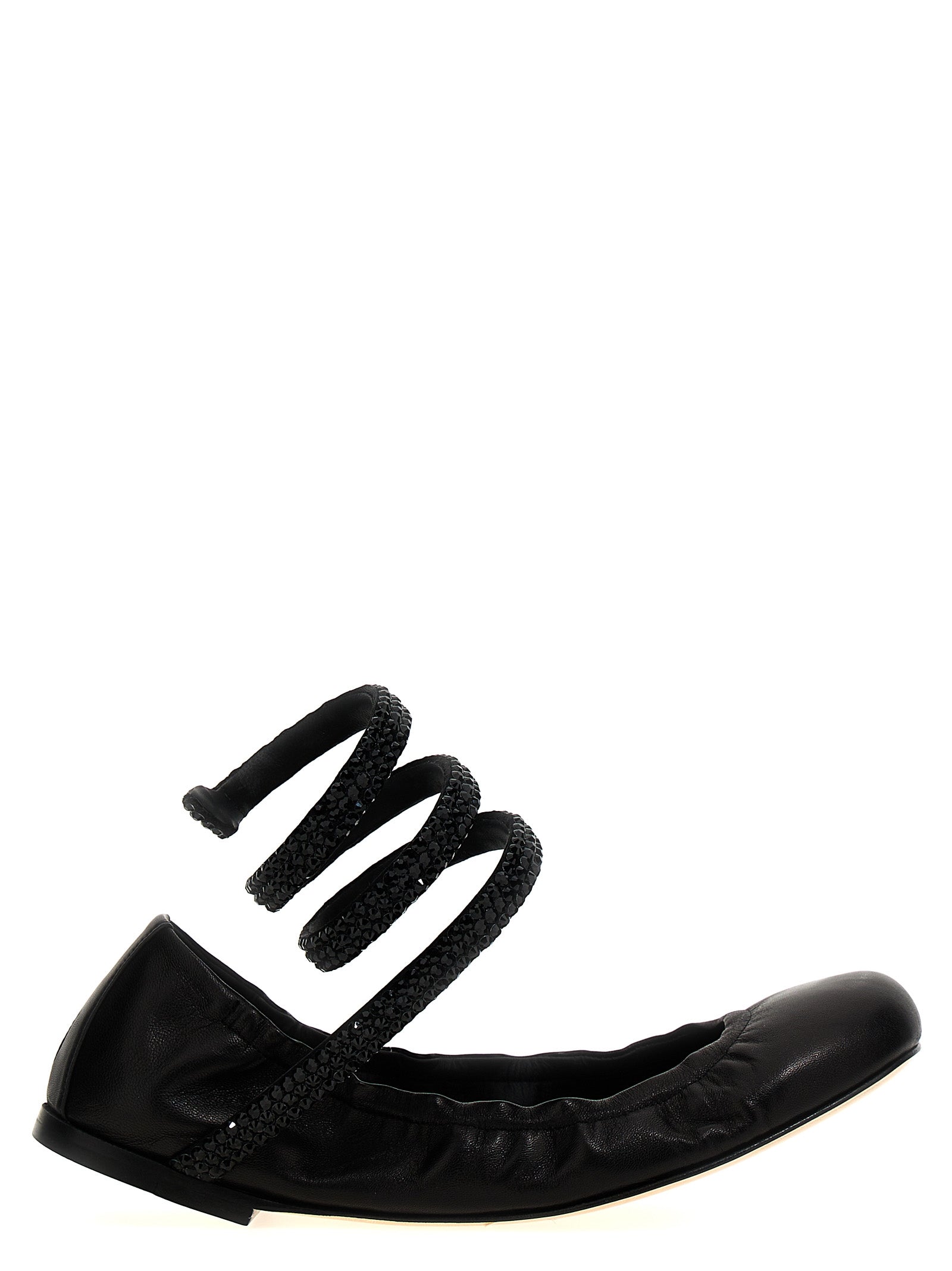 RENE CAOVILLA Black Lamb Leather Ballet Flats