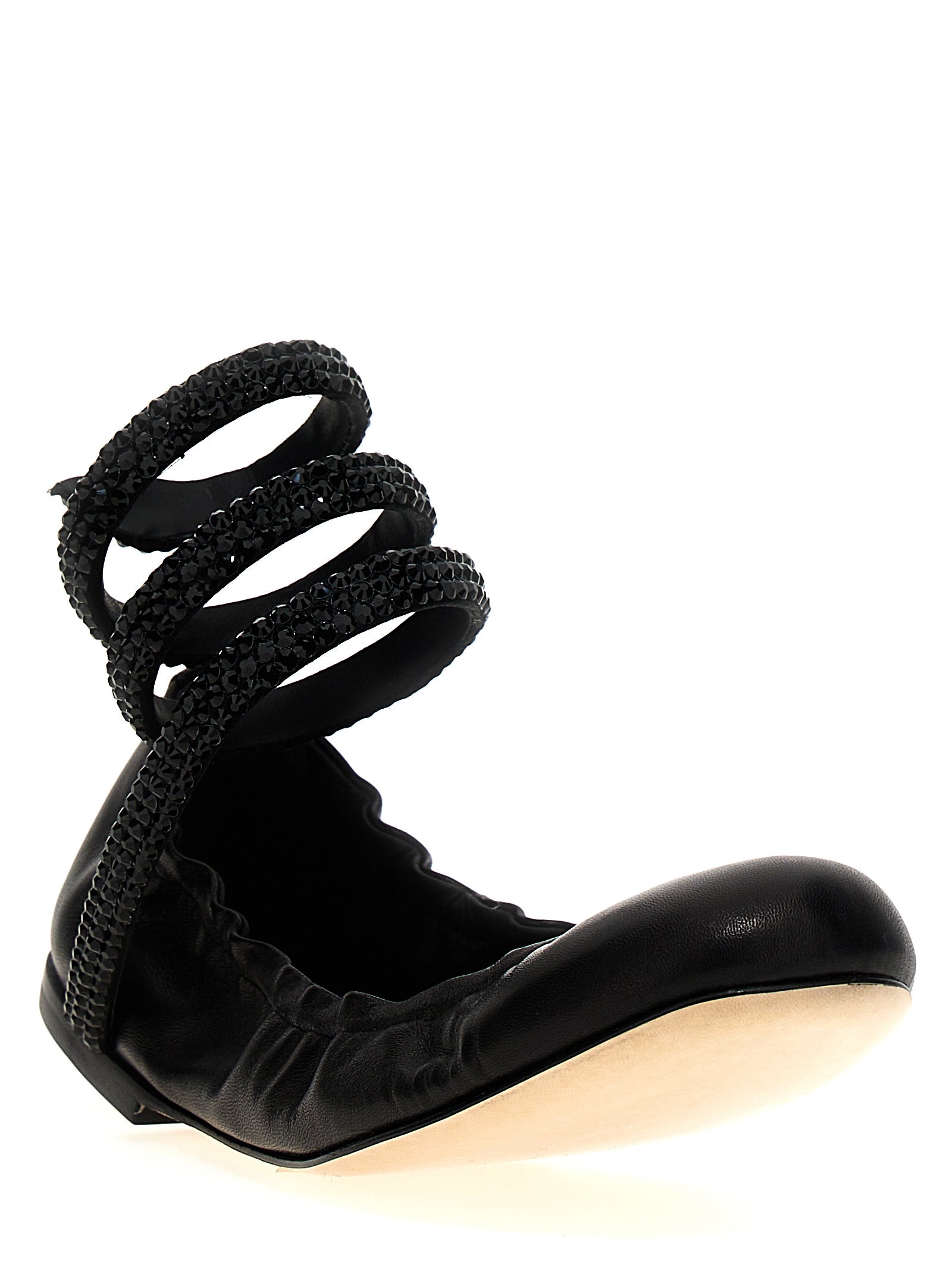 RENE CAOVILLA Black Lamb Leather Ballet Flats