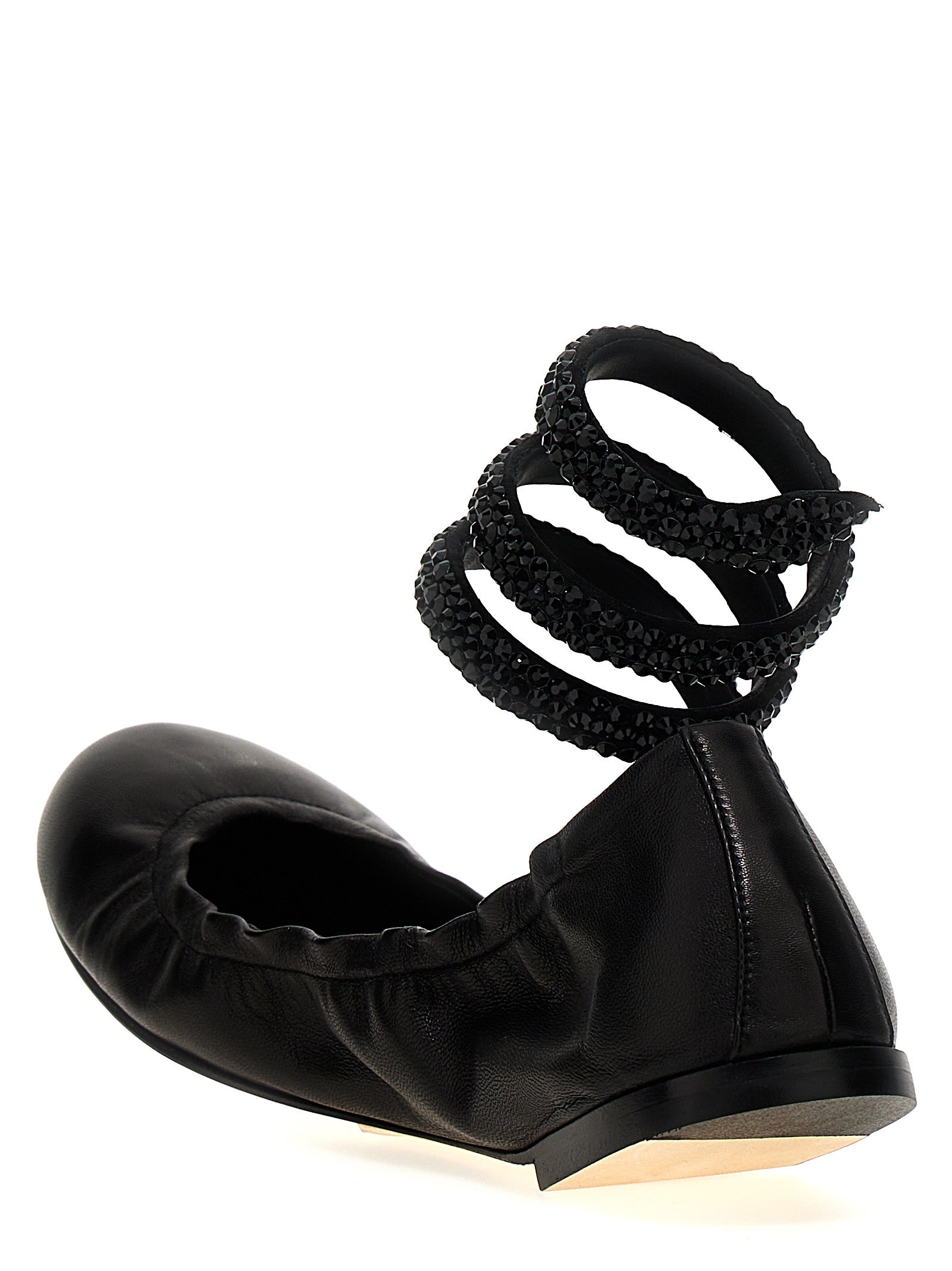 RENE CAOVILLA Black Lamb Leather Ballet Flats