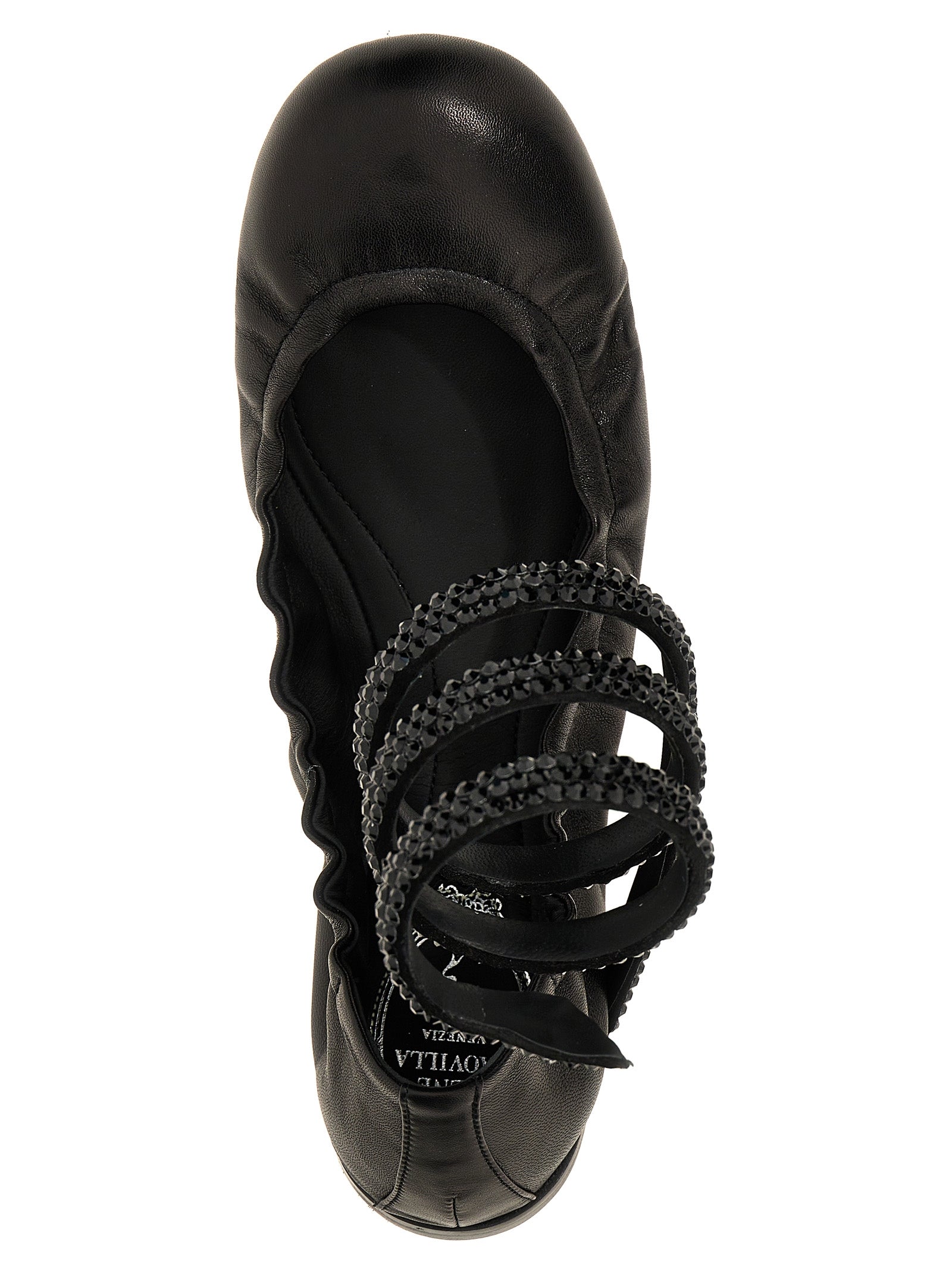 RENE CAOVILLA Black Lamb Leather Ballet Flats
