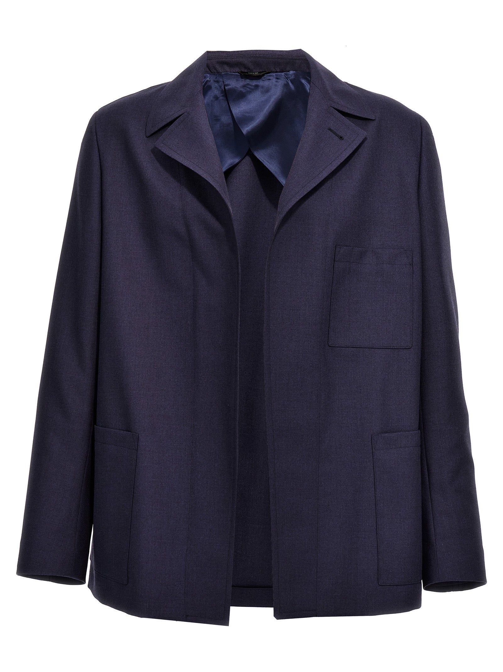 Fendi Blue Virgin Wool Full-Length Jacket