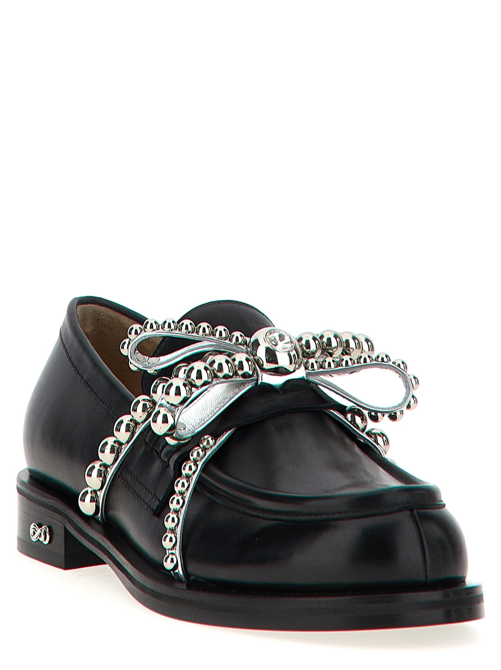 MACH & MACH Black Leather Slip-On Loafers